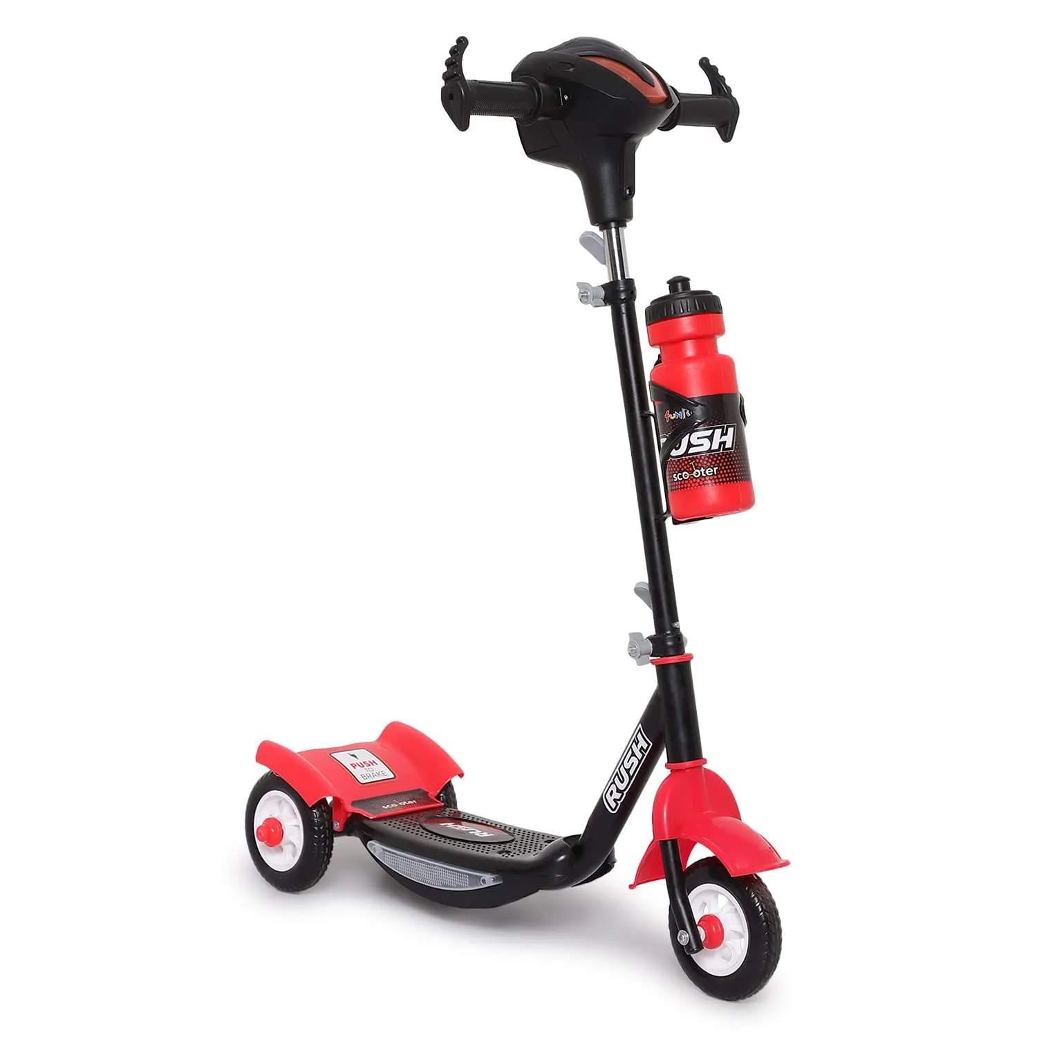 Fun Ride Funride Kids Scooter Rush Dx with Lights & Music, Three Wheel Kick Scooters for Boys & Girls with Sipper, Adjustable Height & Rear Brake, 3 Wheels Skate for Age 3-10 Years (Red)