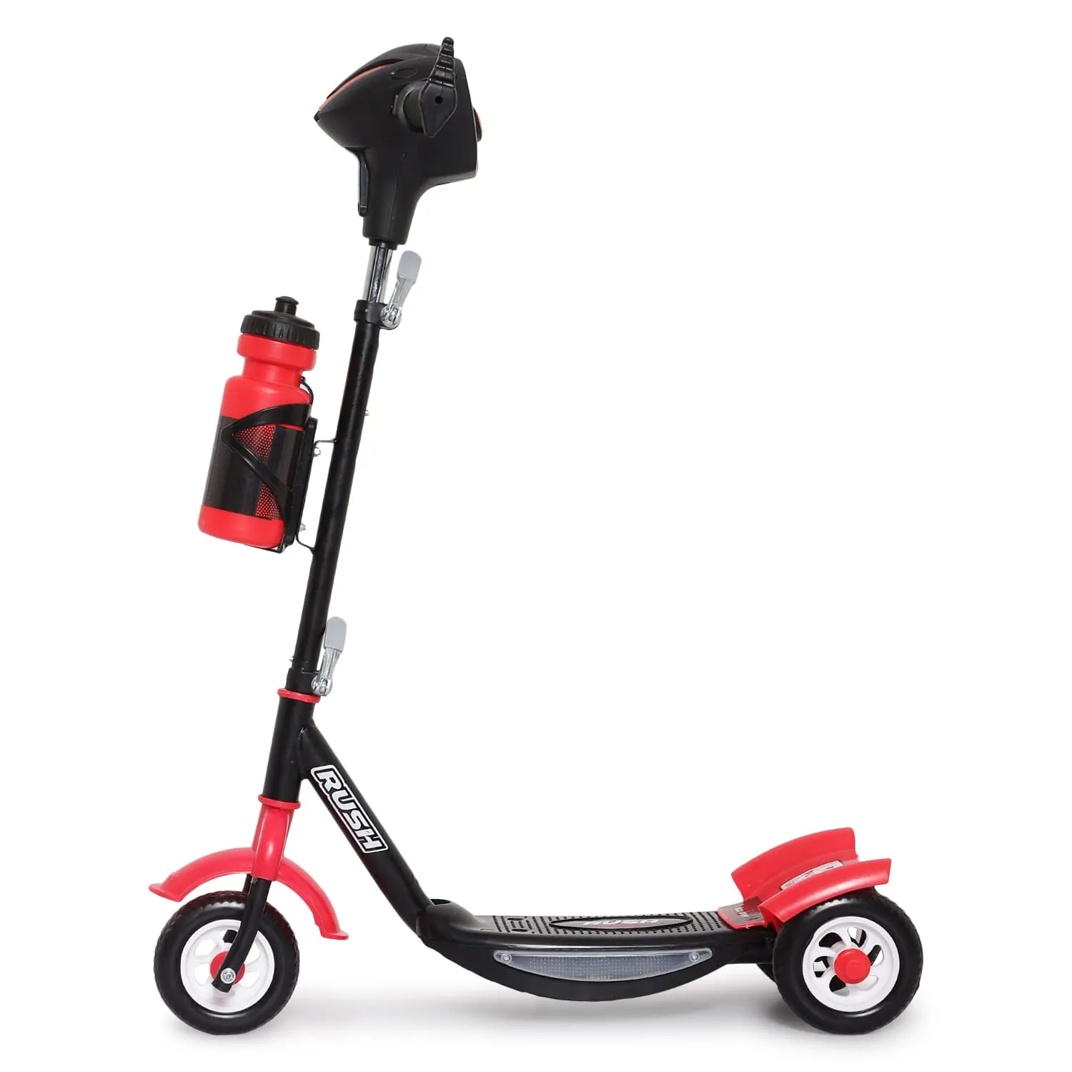 Fun Ride Funride Kids Scooter Rush Dx with Lights & Music, Three Wheel Kick Scooters for Boys & Girls with Sipper, Adjustable Height & Rear Brake, 3 Wheels Skate for Age 3-10 Years (Red)