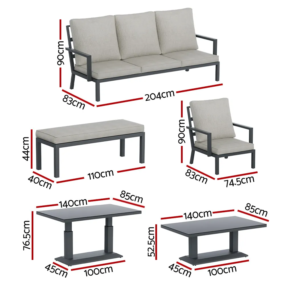 Gardeon 5PCS Outdoor Furniture Setting Table Chair Set Aluminium Sofa 7-Seater