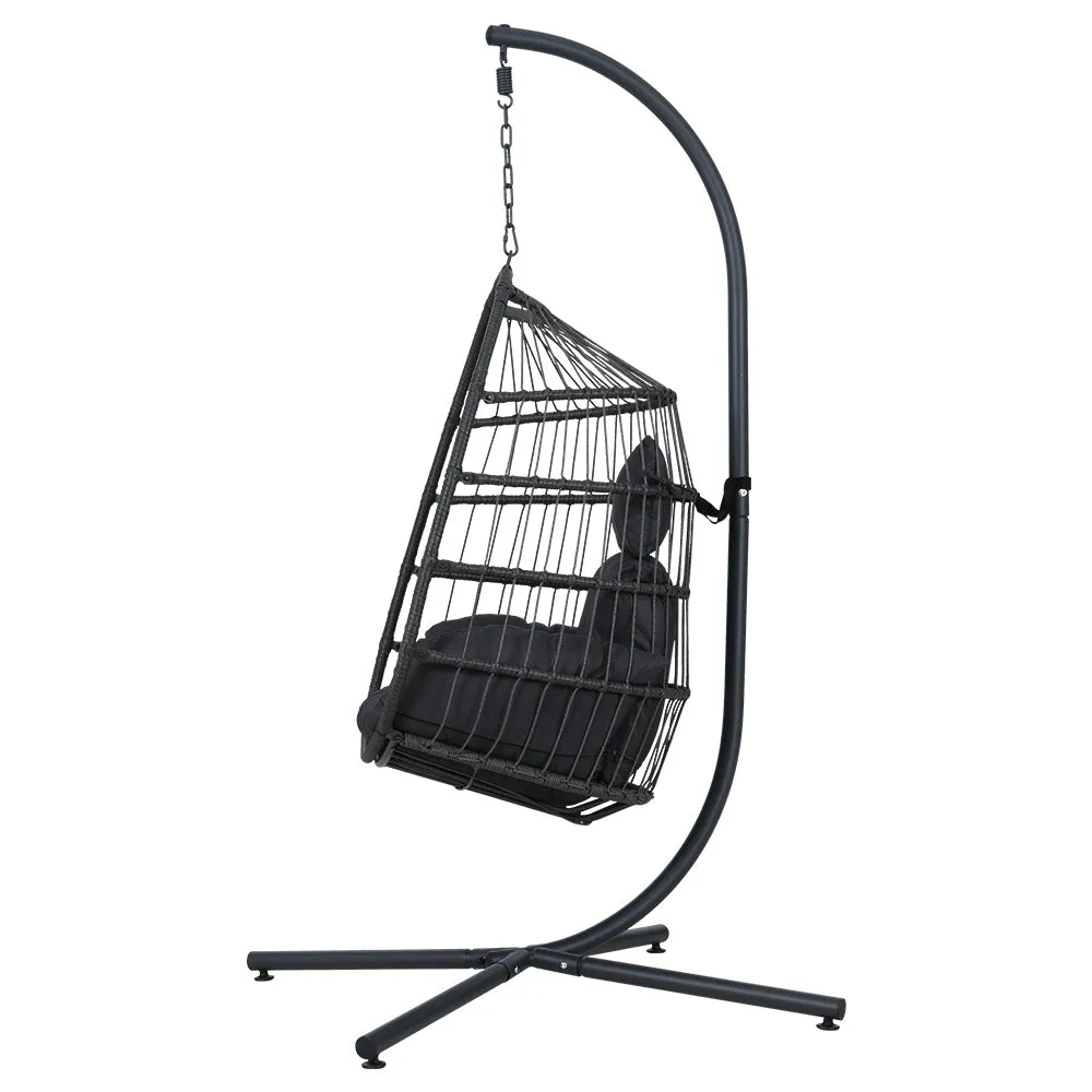 Gardeon Outdoor Egg Swing Chair Wicker Rope Furniture Pod Stand Foldable Grey