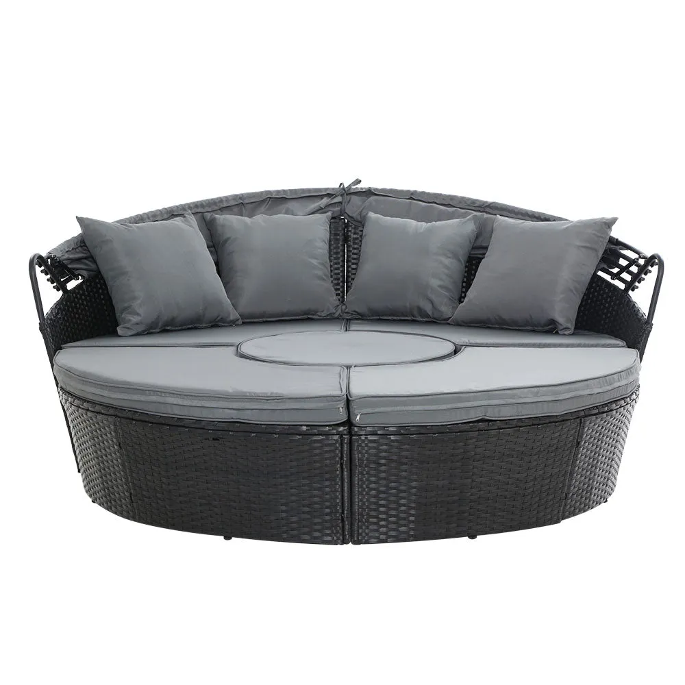 Gardeon Outdoor Lounge Setting Sofa Patio Furniture Wicker Garden Rattan Set Day Bed Black