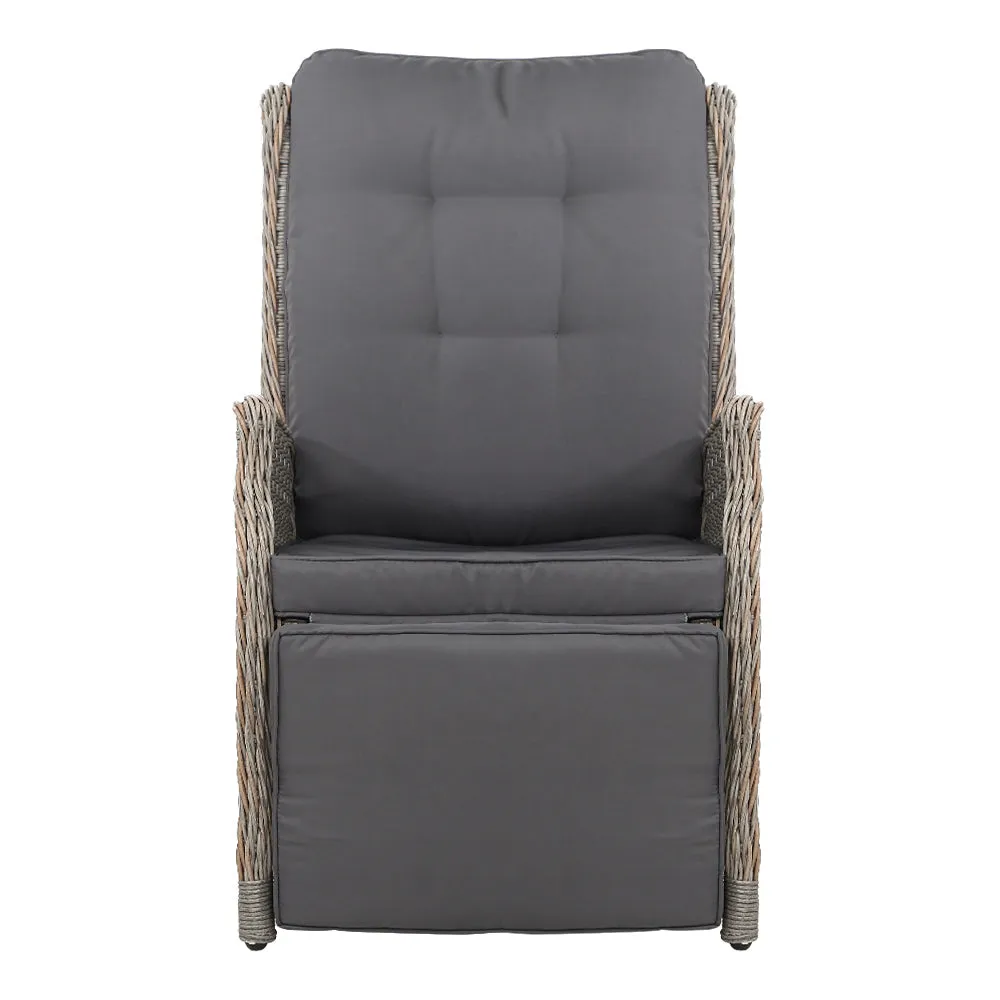 Gardeon Set of 2 Recliner Chairs Sun lounge Outdoor Furniture Setting Patio Wicker Sofa Grey