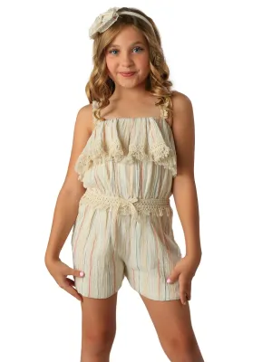 Girls Oatmeal Maisie Romper, Sizes 12M-14