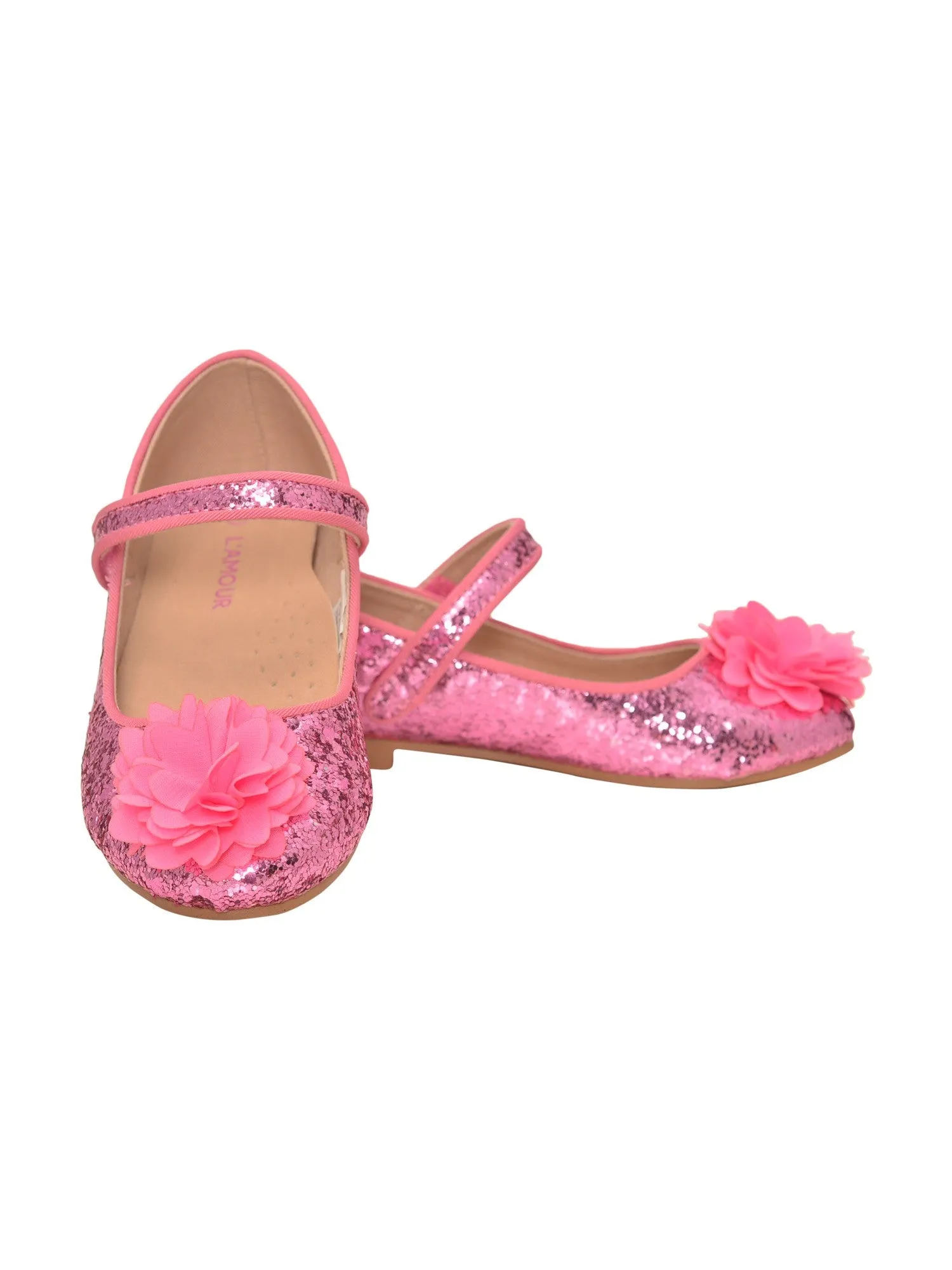 Girls Pink Glitter Ankle Strap Special Occasion Flats 5 Toddler-4 Kids