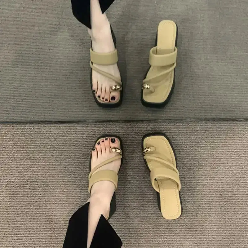 Hnzxzm 2024 Summer Chunky Woman Slippers Fashion Clip Toe Platform Thick High Heel Slides Ladies Casual Outdoor Beach Shoes