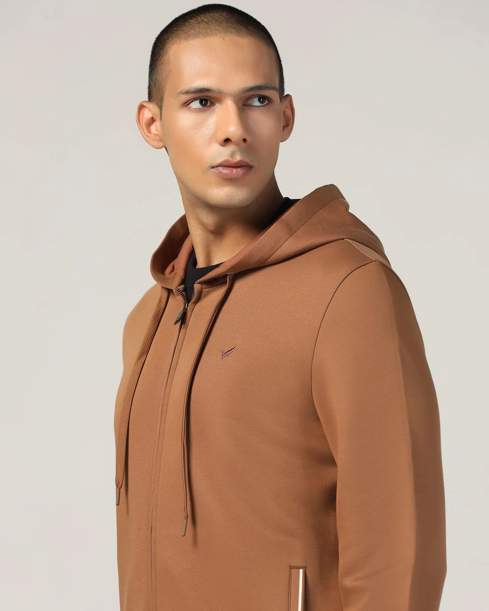 Hoodie Tobacco Brown Solid Sweatshirt - Morgo