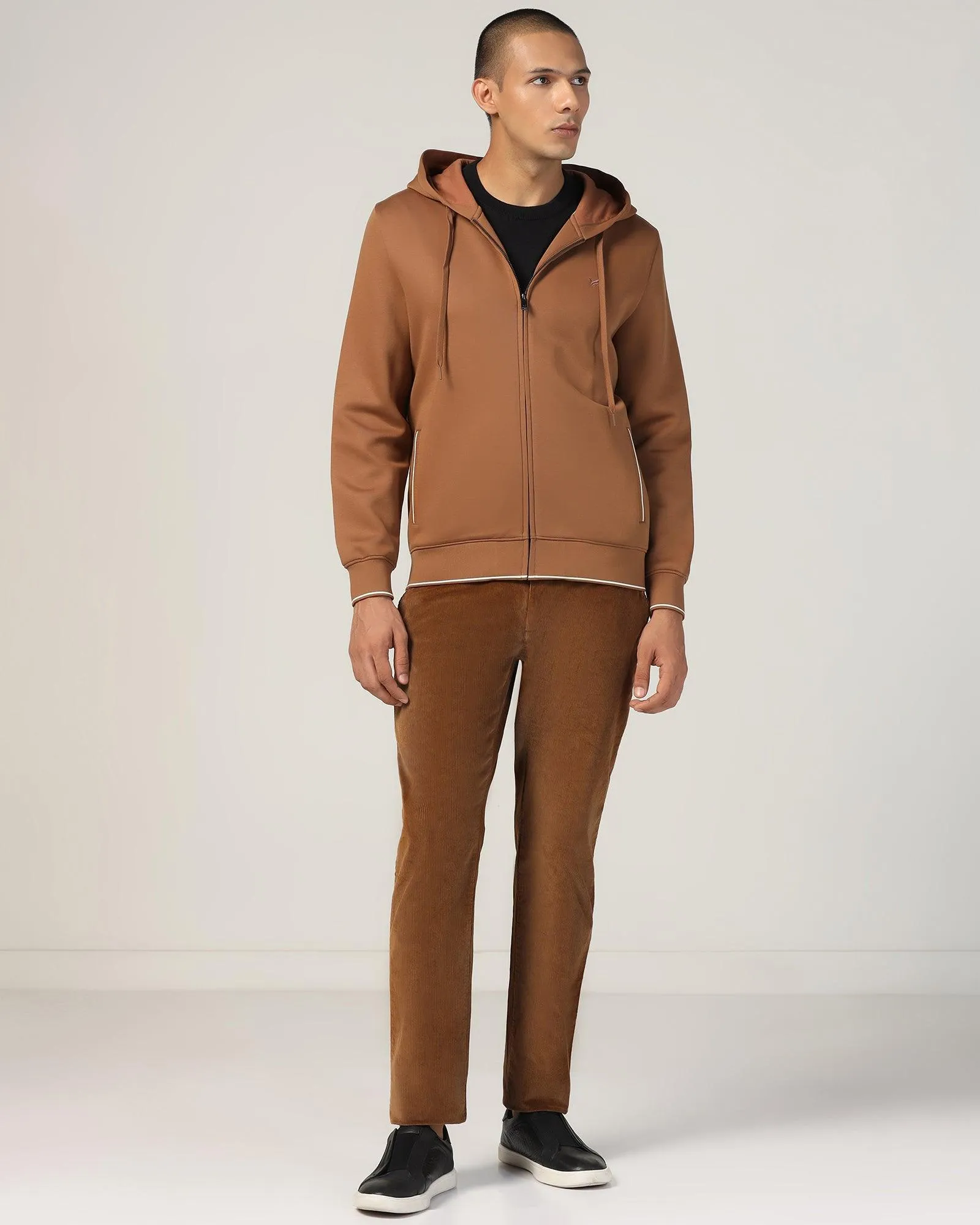 Hoodie Tobacco Brown Solid Sweatshirt - Morgo