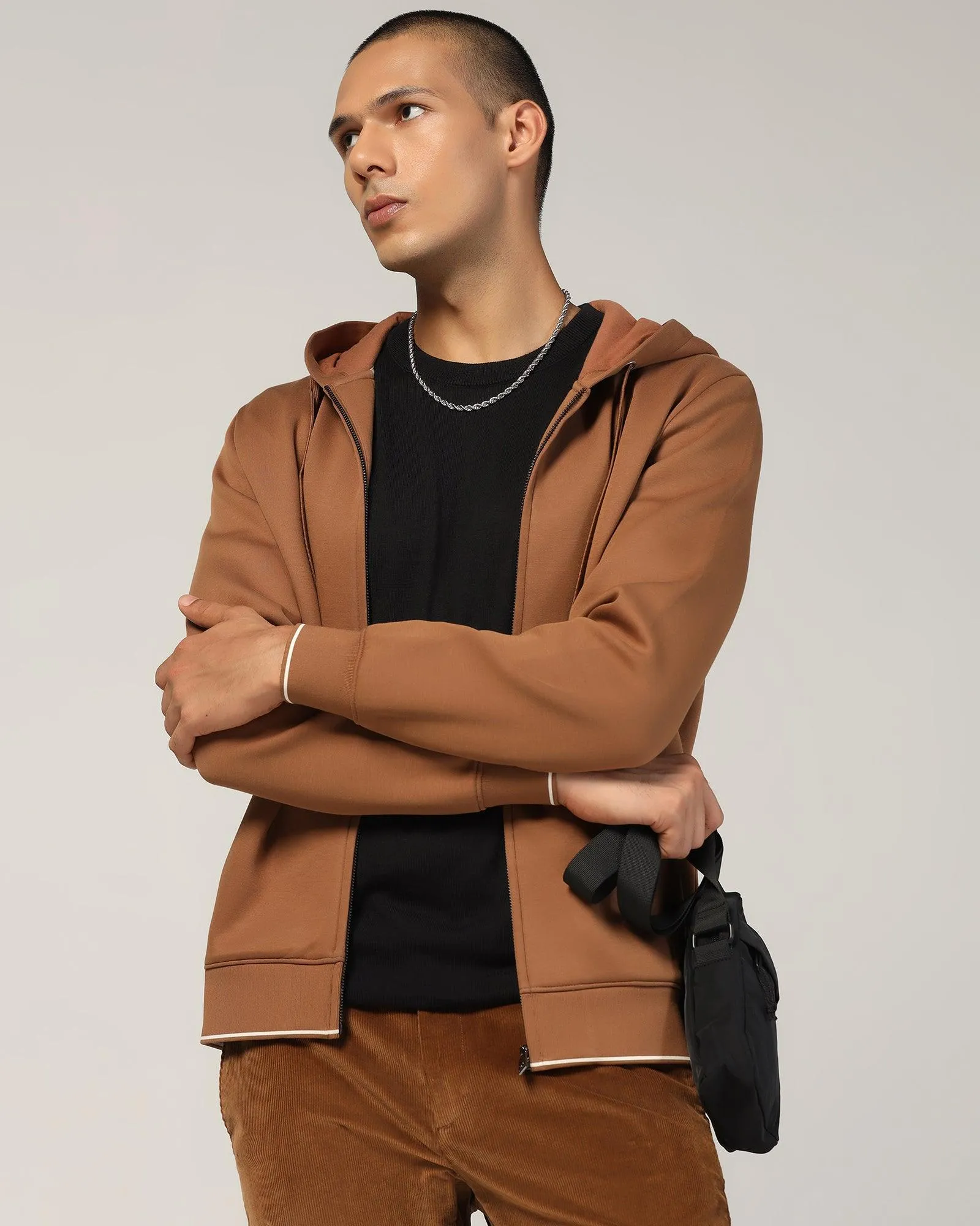 Hoodie Tobacco Brown Solid Sweatshirt - Morgo