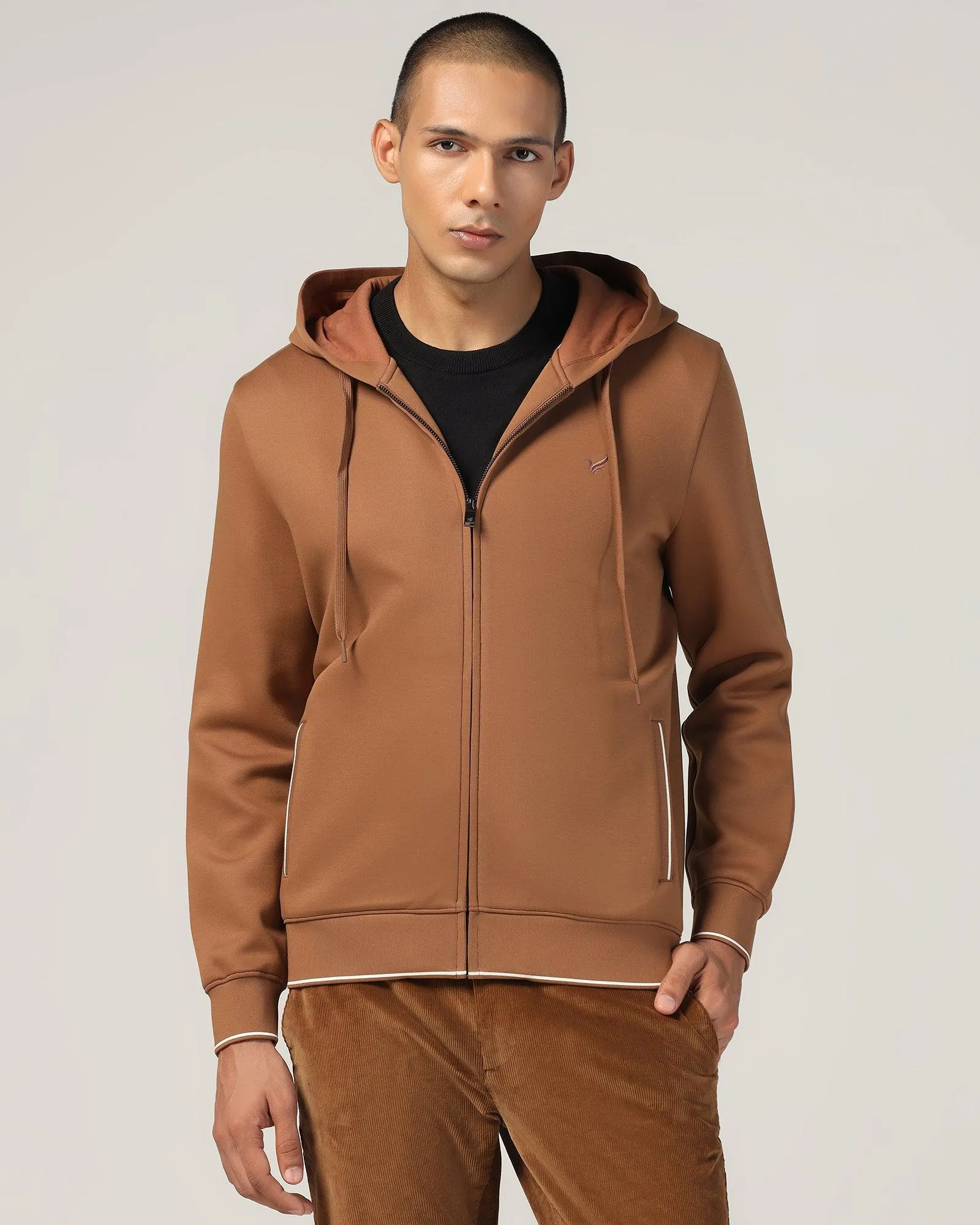 Hoodie Tobacco Brown Solid Sweatshirt - Morgo