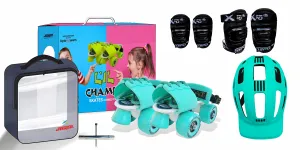 Jaspo L'Il Champs Baby Kids Quad Adjustable Junior Roller Skates Combo(Suitable For Age Group Upto 5Yrs) (Cyan) - Outdoor Wheel