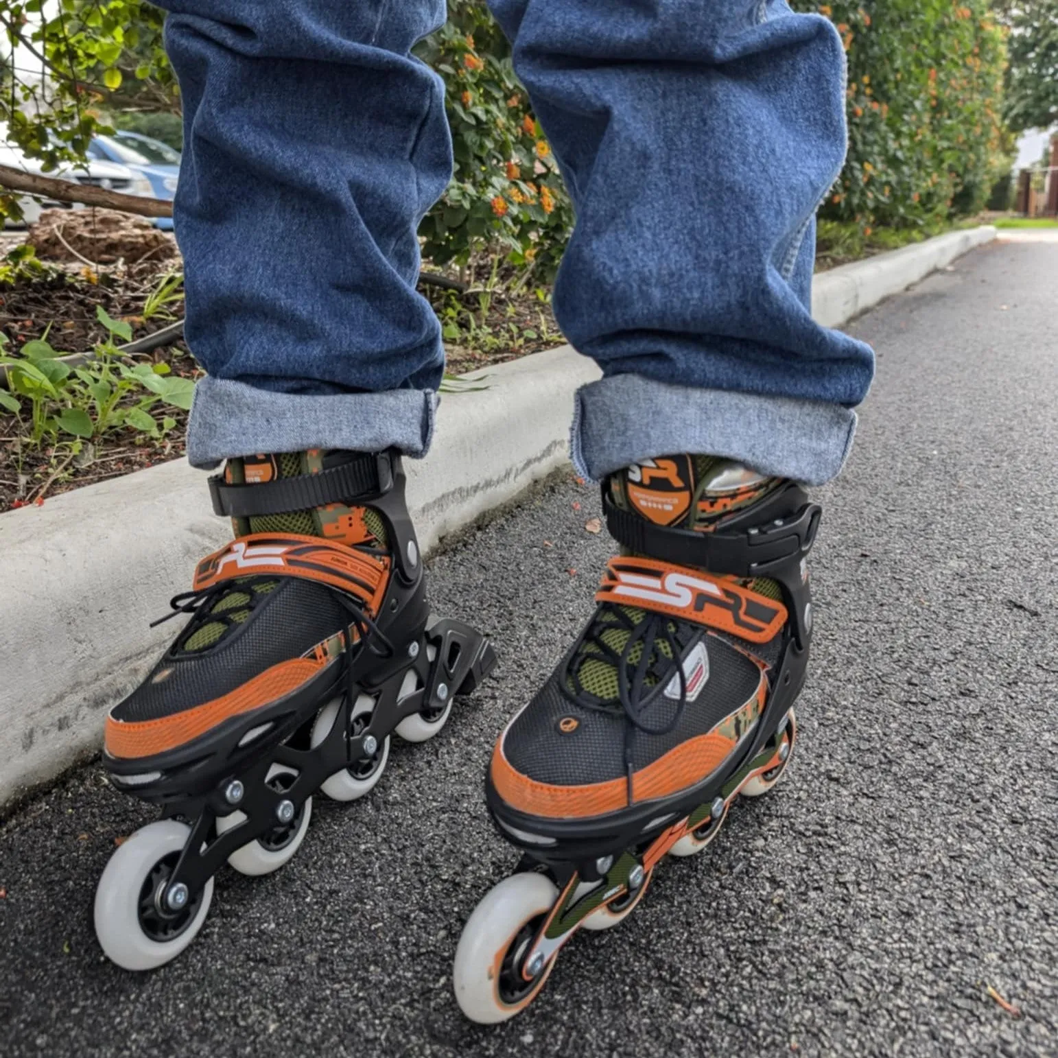 Kids Adjustable SFR Pixel Green Orange Inline Skates