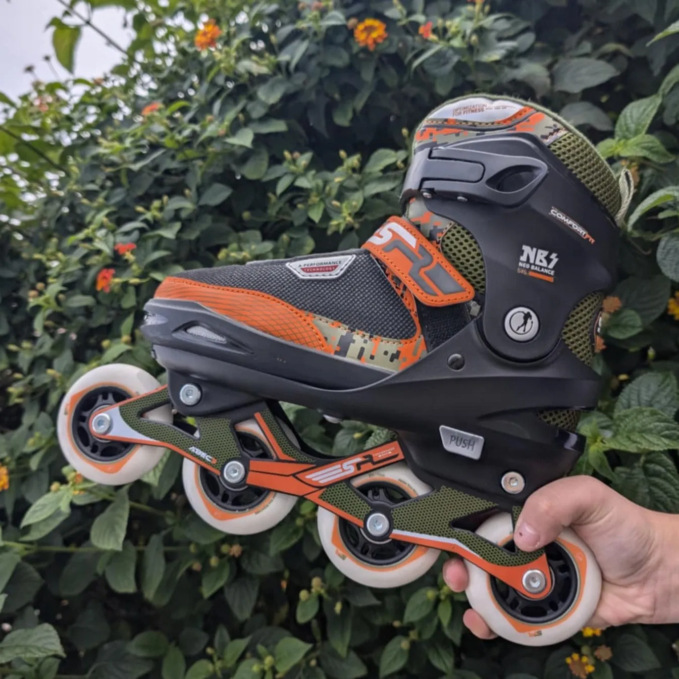 Kids Adjustable SFR Pixel Green Orange Inline Skates