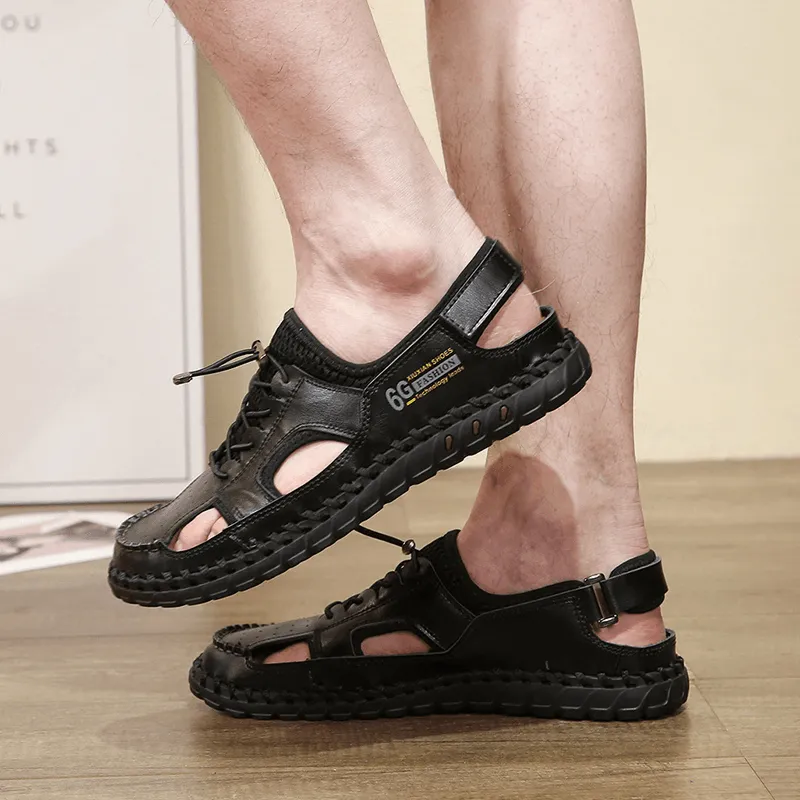 kkboxly kkboxly Men Cowhide Closed Toe Non Slip Soft Casual Beach Sandals