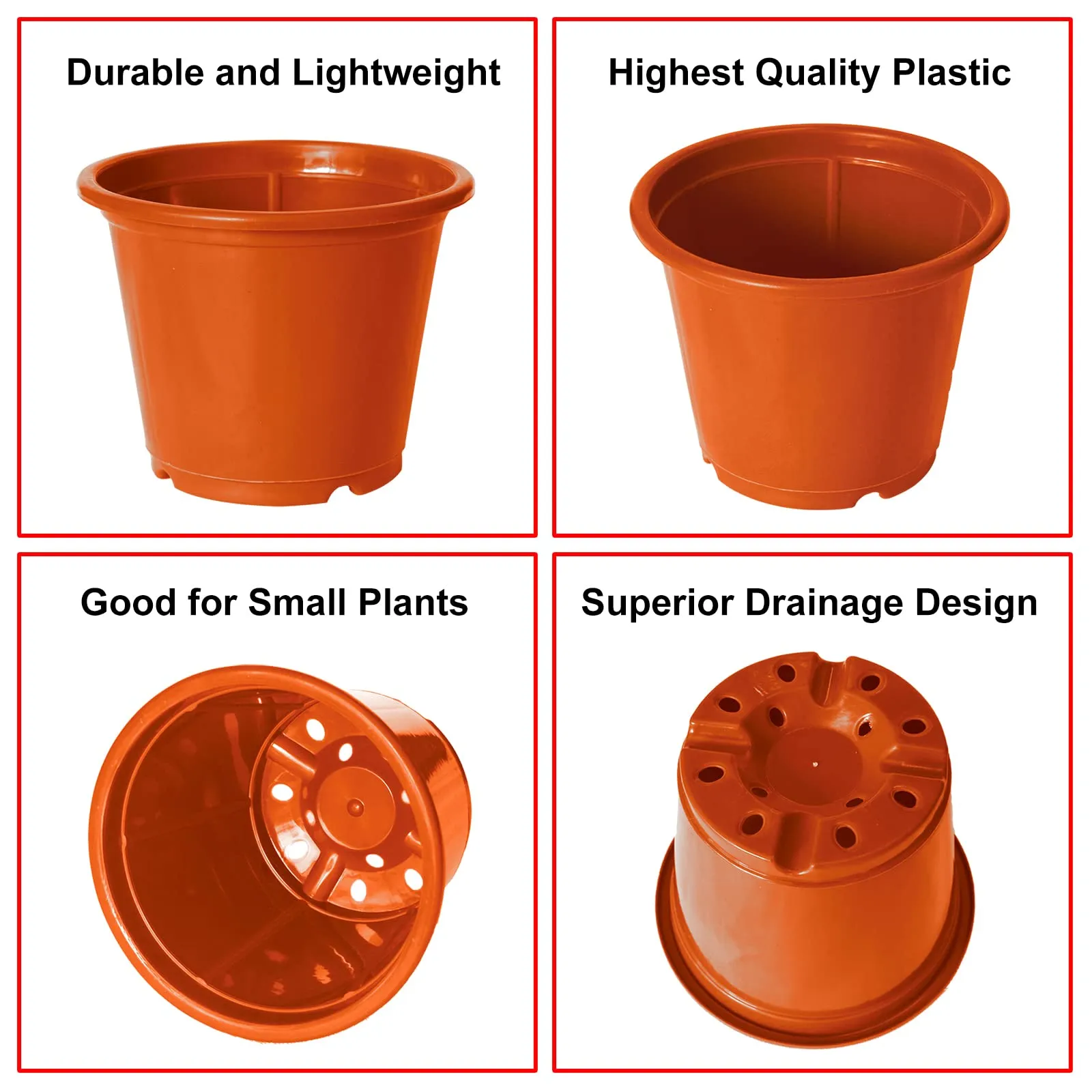 Kuber Industries Durable Plastic Flower Pot|Gamla with Drain Holes for Indoor Home Decor & Outdoor Balcony,Garden,6"x5",Pack of 3 (Orange)