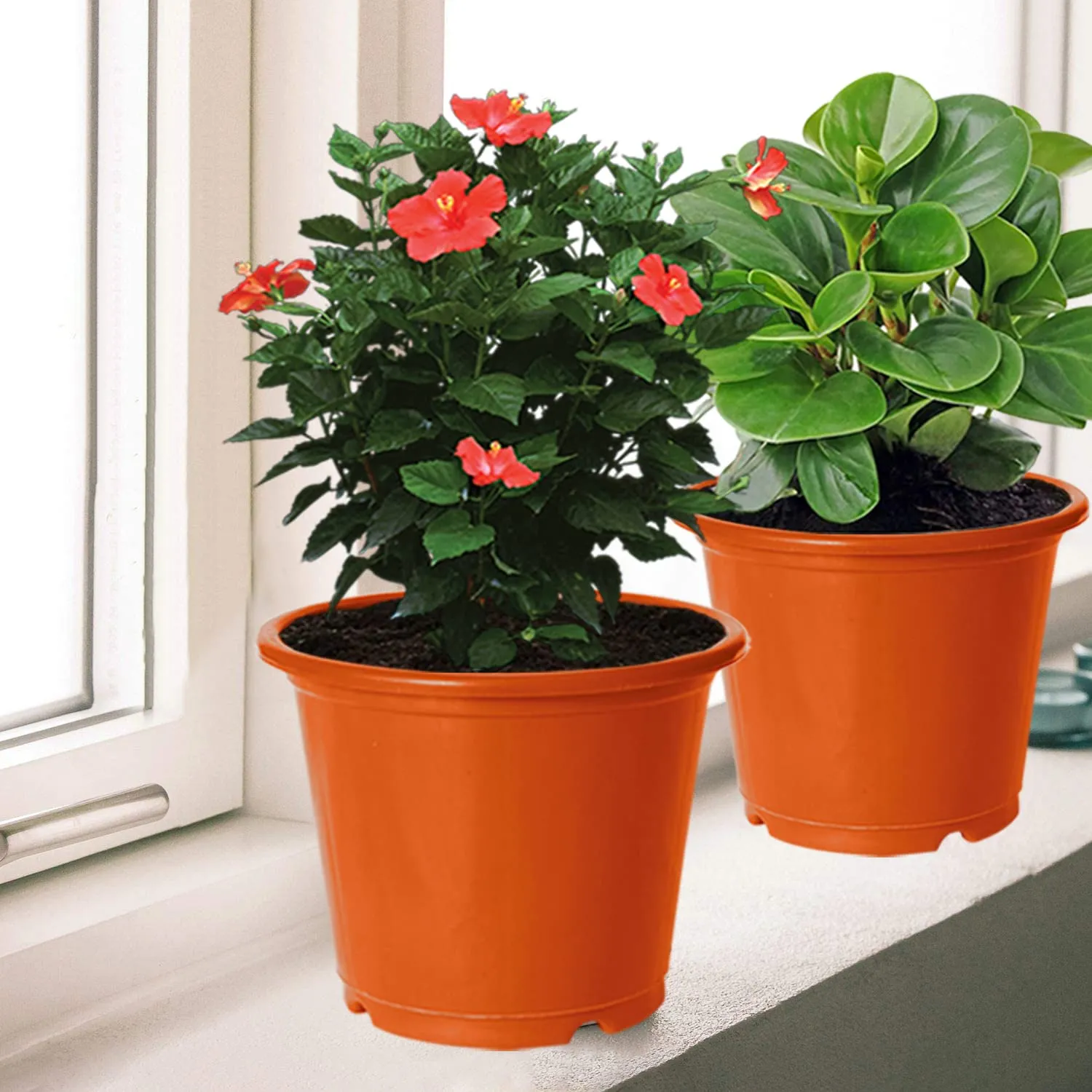 Kuber Industries Durable Plastic Flower Pot|Gamla with Drain Holes for Indoor Home Decor & Outdoor Balcony,Garden,6"x5",Pack of 3 (Orange)