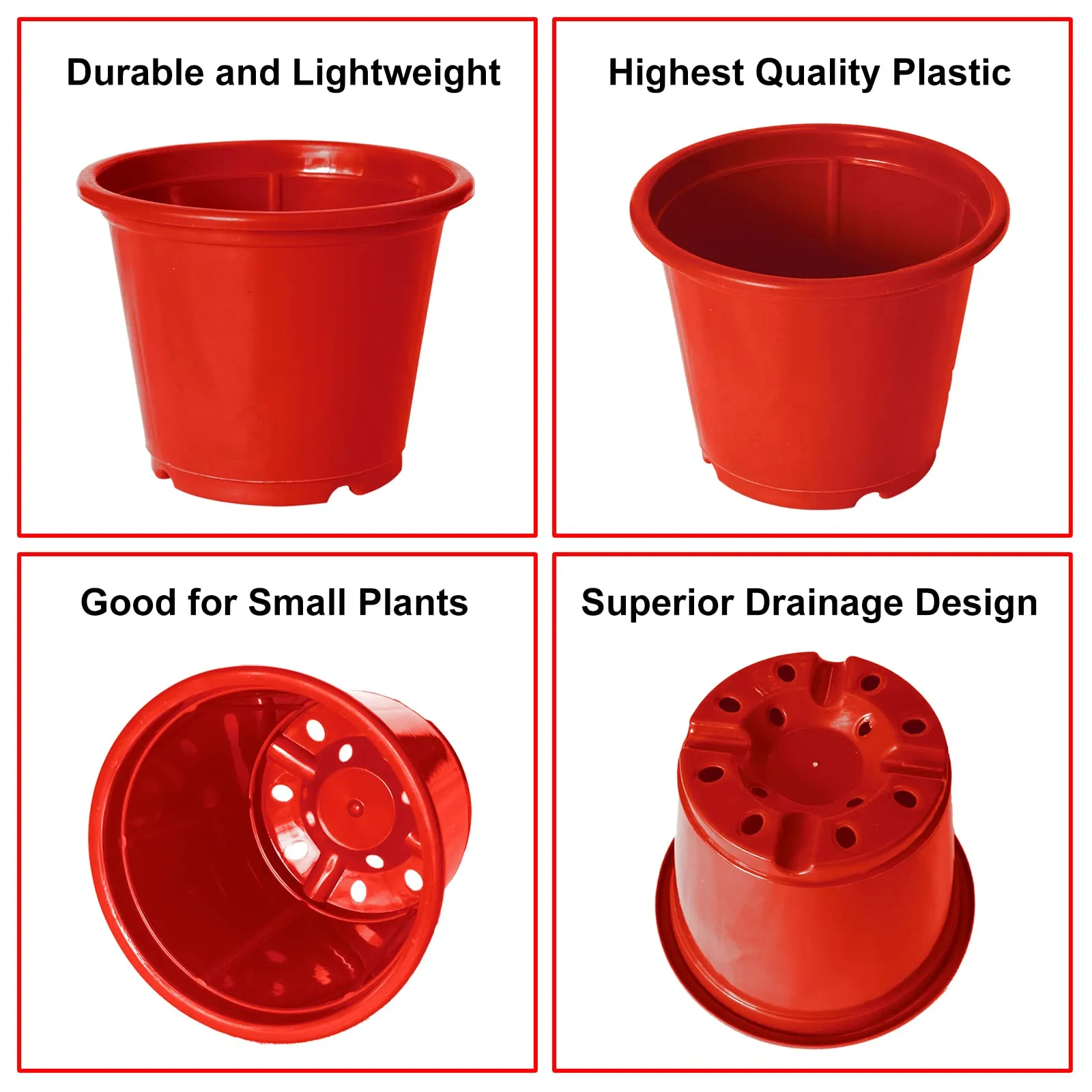 Kuber Industries Durable Plastic Flower Pot|Gamla with Drain Holes for Indoor Home Decor & Outdoor Balcony,Garden,6"x5",Pack of 3 (Red)