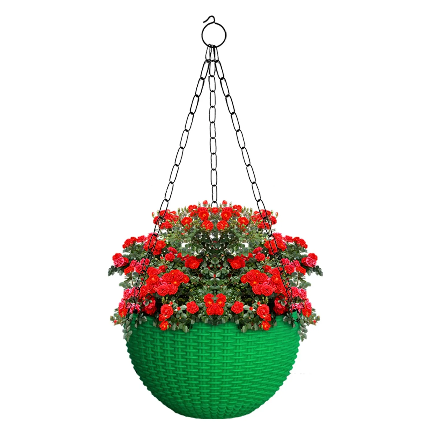 Kuber Industries Plastic Hanging Flower Pot for Balcony & Railing Set of 5 (Green)-18x18x59 cm