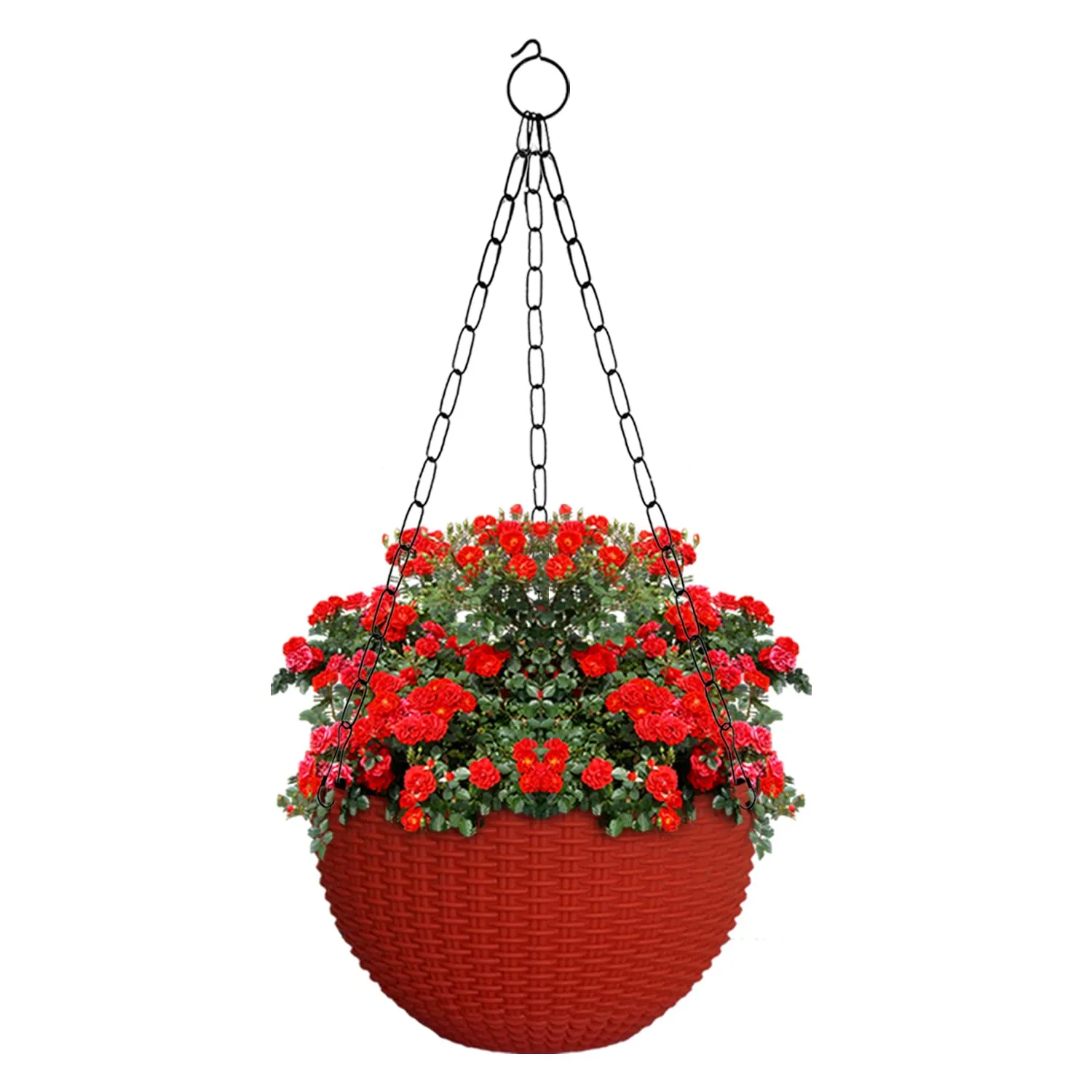 Kuber Industries Plastic Hanging Flower Pot for Balcony & Railing Set of 7 (Red)-20x20x59 cm