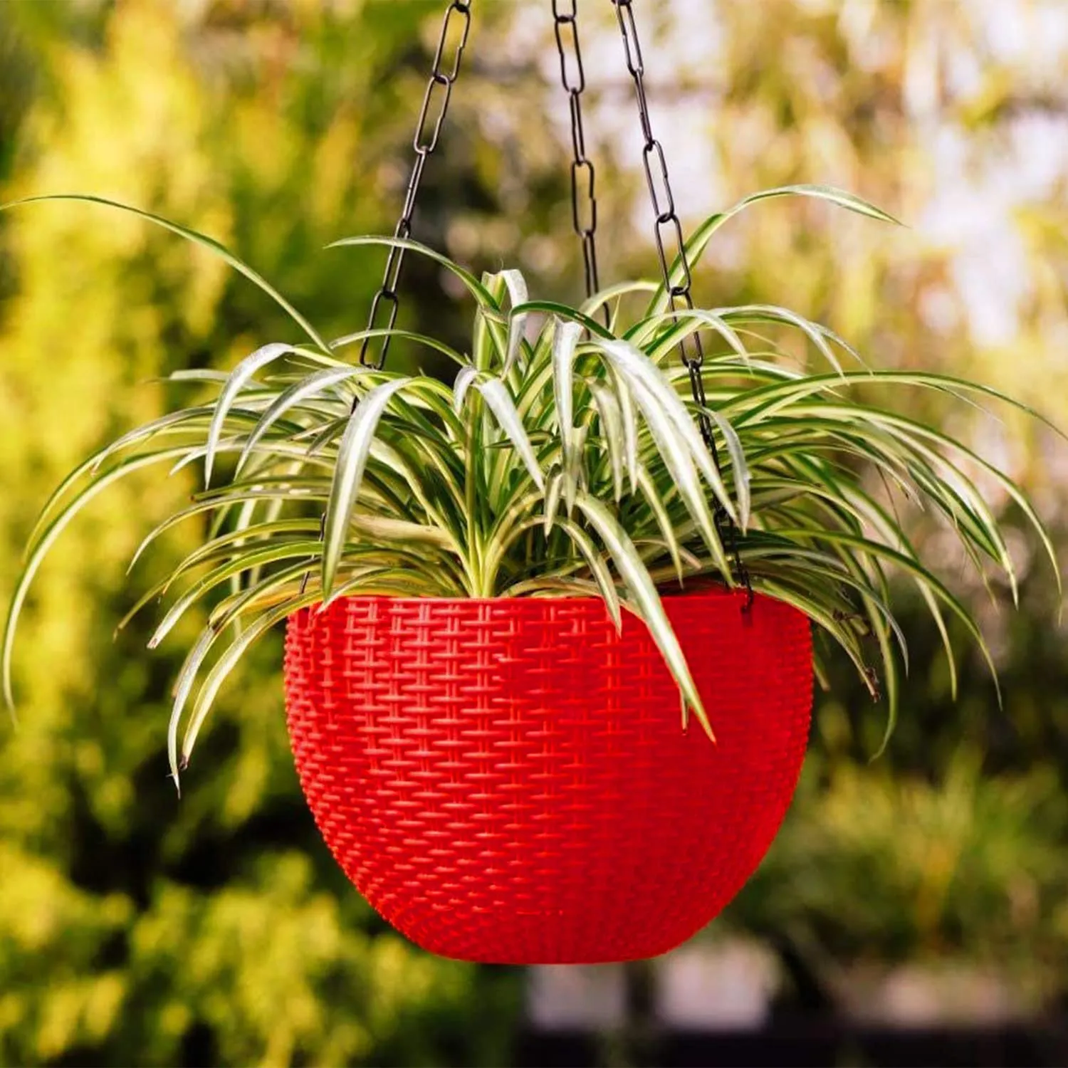 Kuber Industries Plastic Hanging Flower Pot for Balcony & Railing Set of 7 (Red)-20x20x59 cm