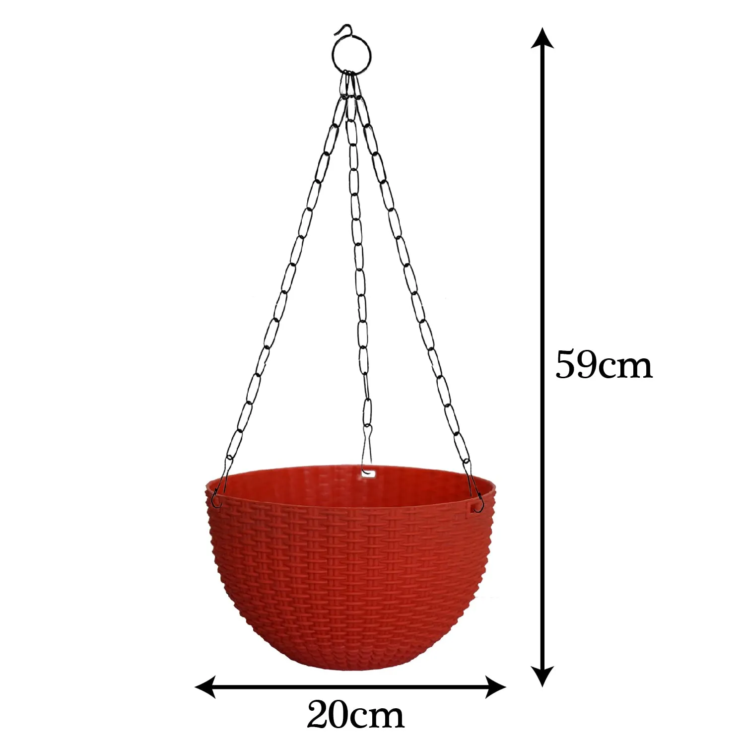 Kuber Industries Plastic Hanging Flower Pot for Balcony & Railing Set of 7 (Red)-20x20x59 cm