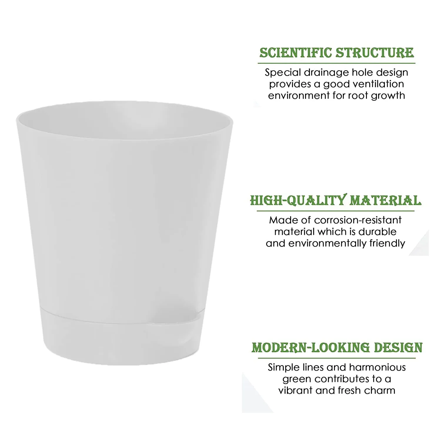 Kuber Industries Plastic Titan Pot|Garden Container for Plants & Flowers|Self-Watering Pot with Drainage Holes,6 Inch (White)