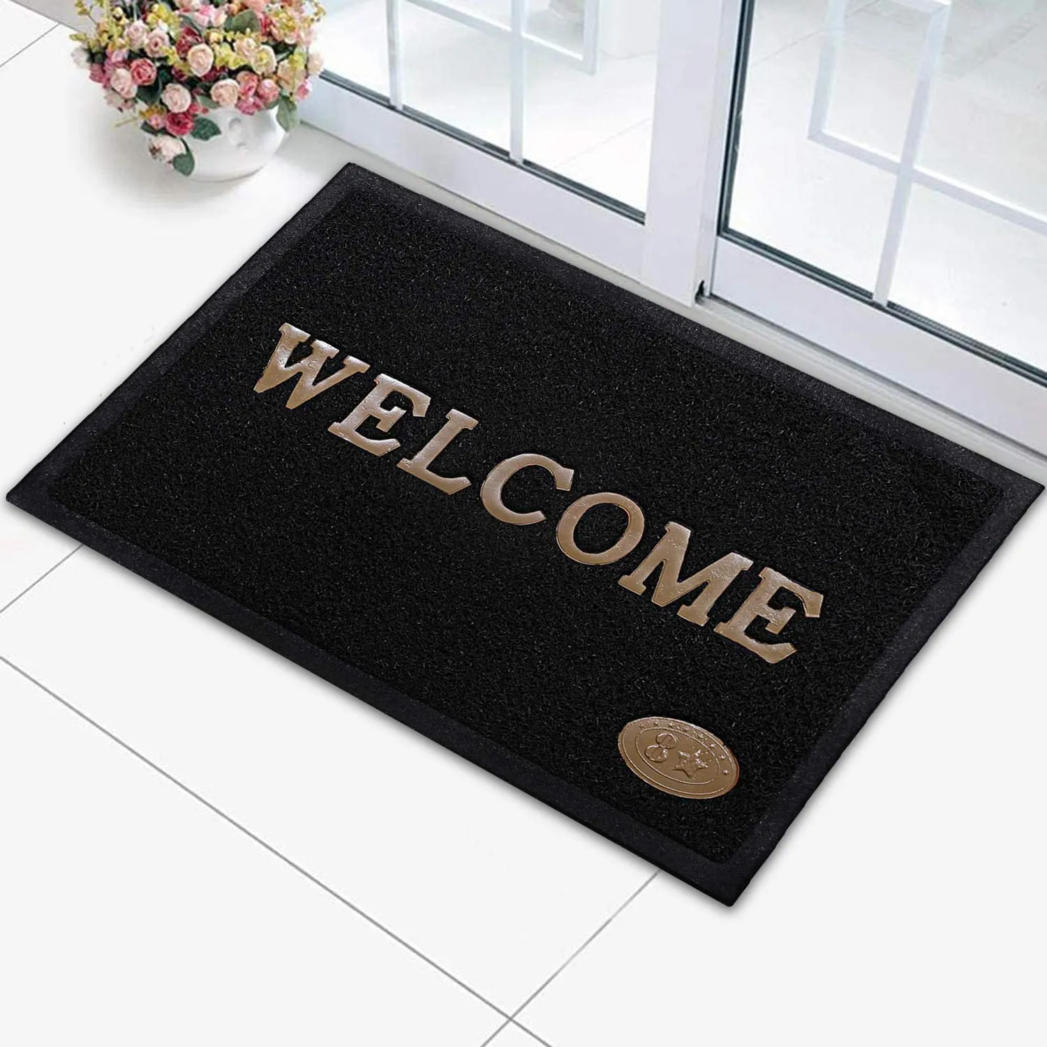 Kuber Industries Rubber Super Absorbent Outdoor Welcome MAT– Non-Slip Net Backing, Heavy Duty, Waterproof, Easy Clean for Entry, Dust Trapper, Eco-Friendly (Black)-Pack of 2-KUBMART15381