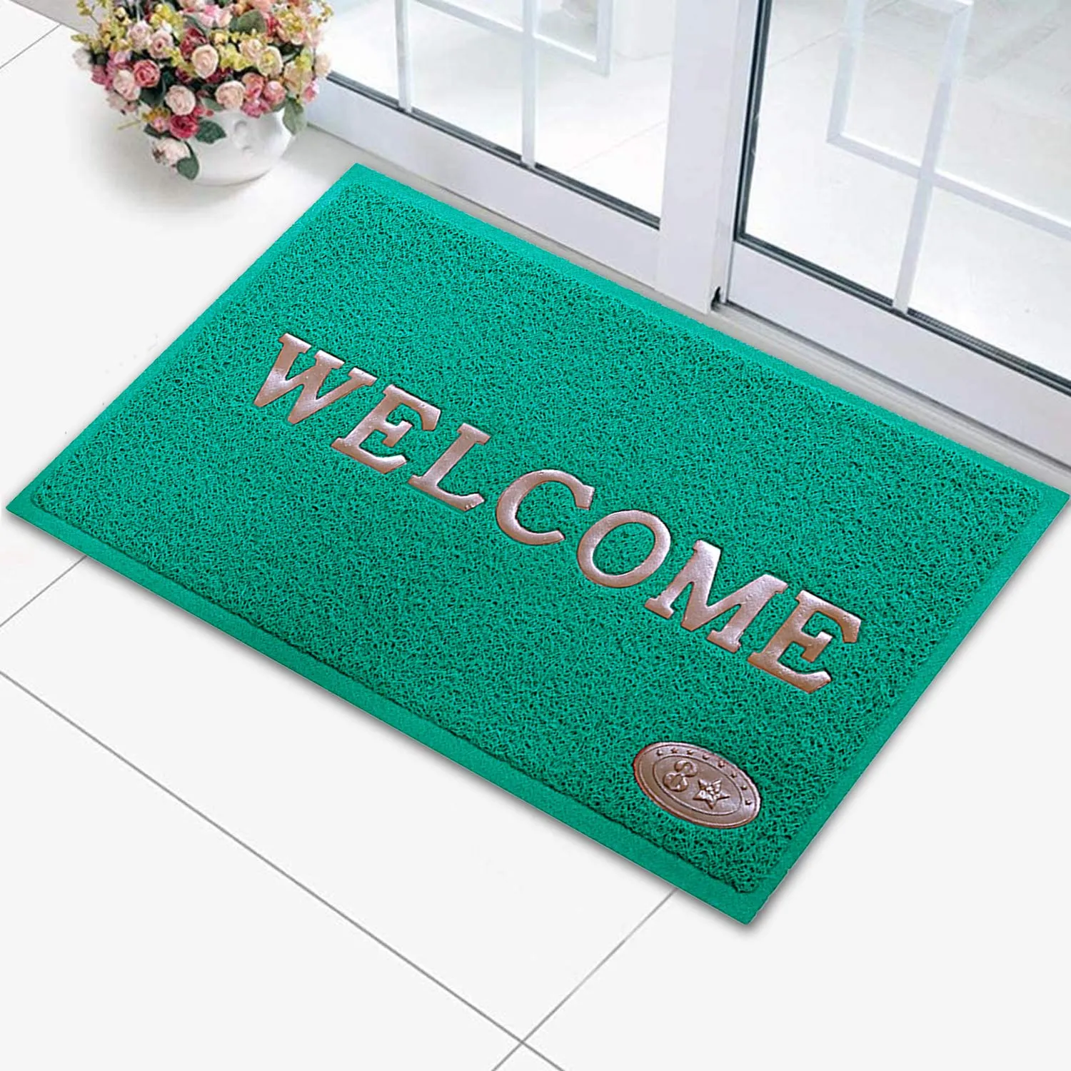 Kuber Industries Rubber Super Absorbent Outdoor Welcome MAT– Non-Slip Net Backing, Heavy Duty, Waterproof, Easy Clean for Entry, Dust Trapper, Eco-Friendly (Green)-Pack of 2-KUBMART15369