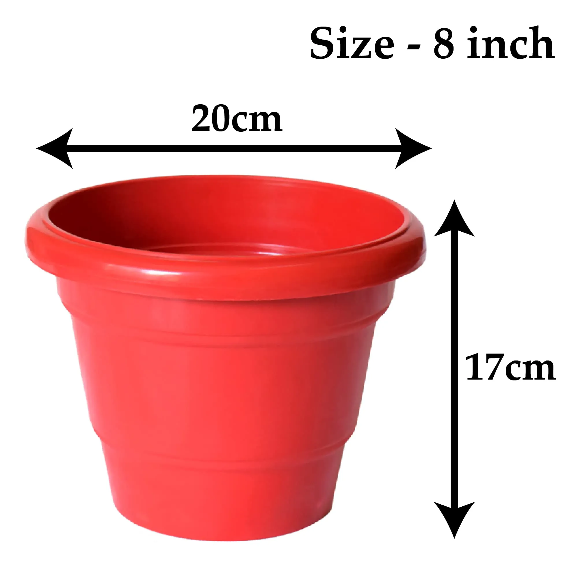 Kuber Industries Solid 2 Layered Plastic Flower Pot|Gamla for Home Decor,Nursery,Balcony,Garden,8"x 6",Pack of 8 (Red)