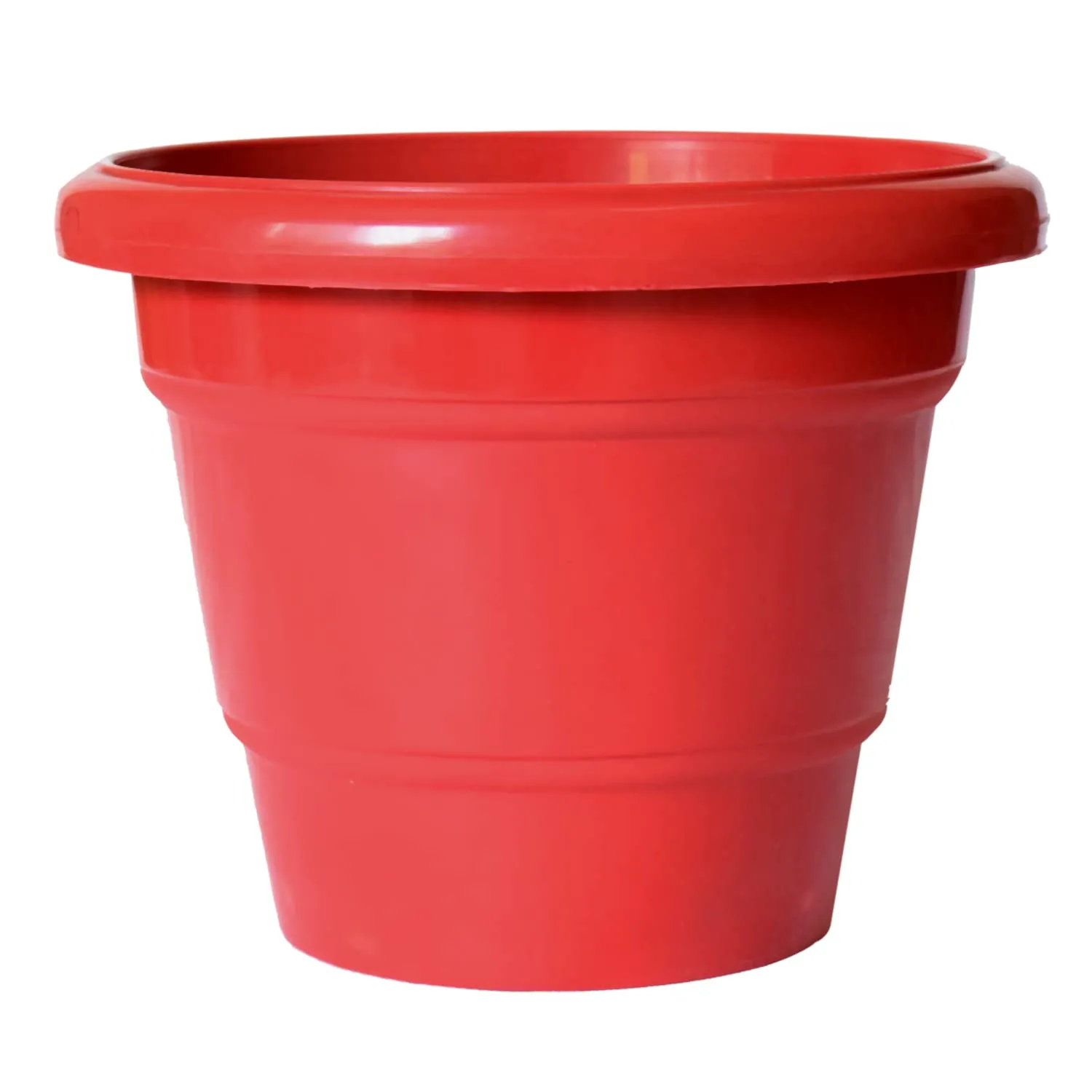 Kuber Industries Solid 2 Layered Plastic Flower Pot|Gamla for Home Decor,Nursery,Balcony,Garden,8"x 6",Pack of 8 (Red)