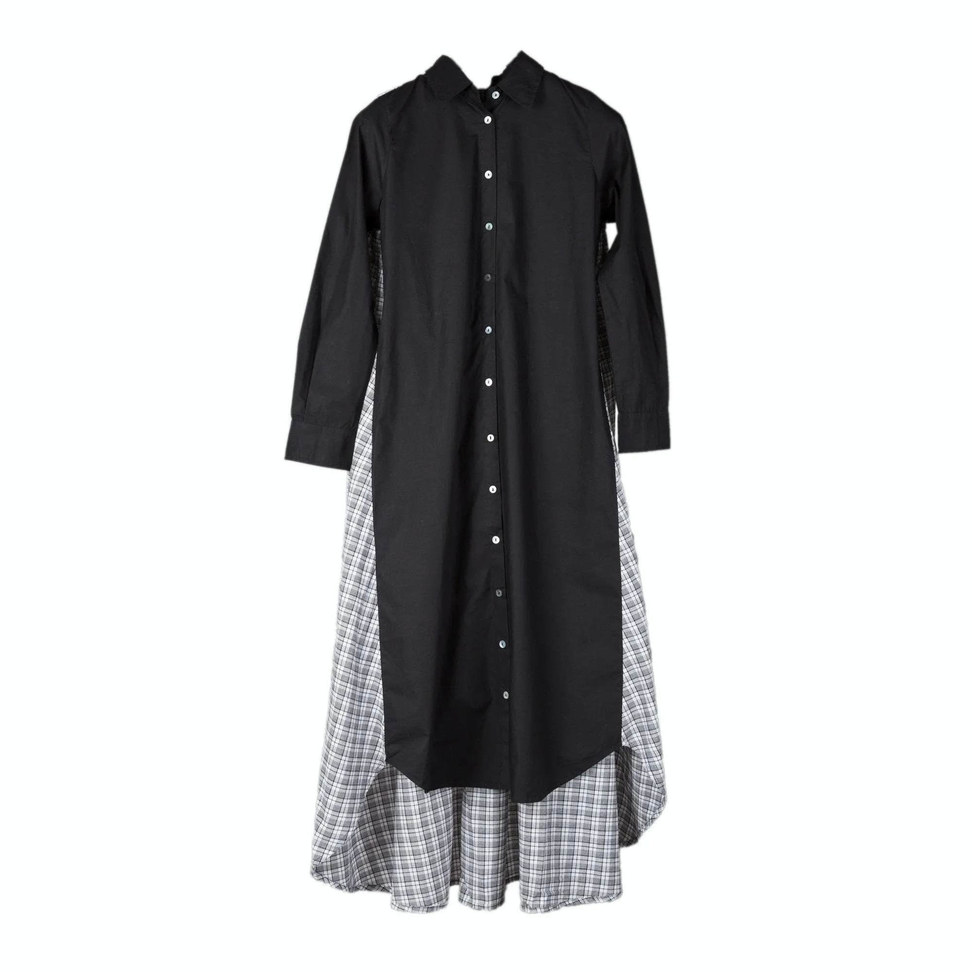 Maaya Long Length - Black/Gingham Poplin