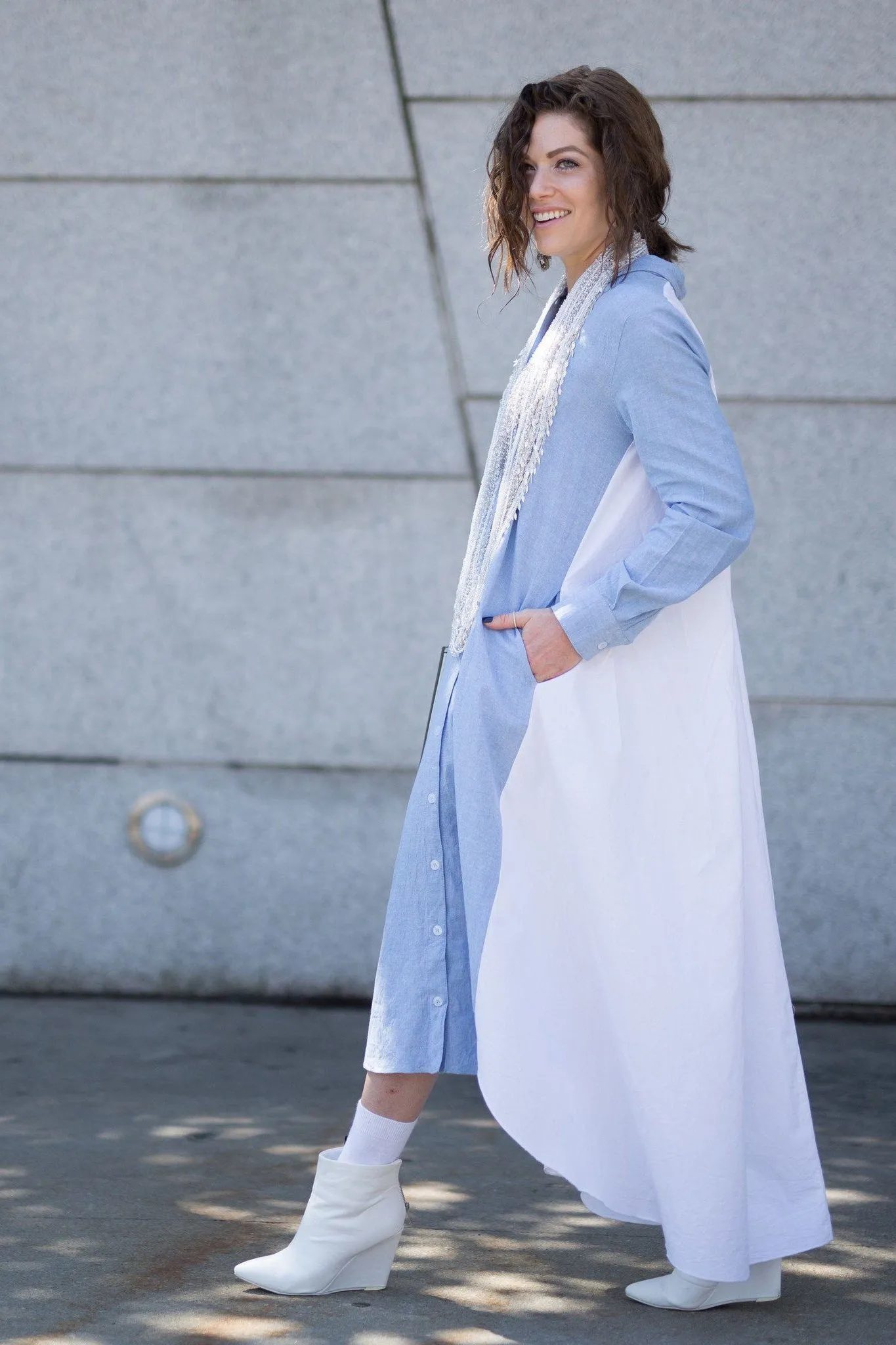 Maaya Long Length - Chambray/White