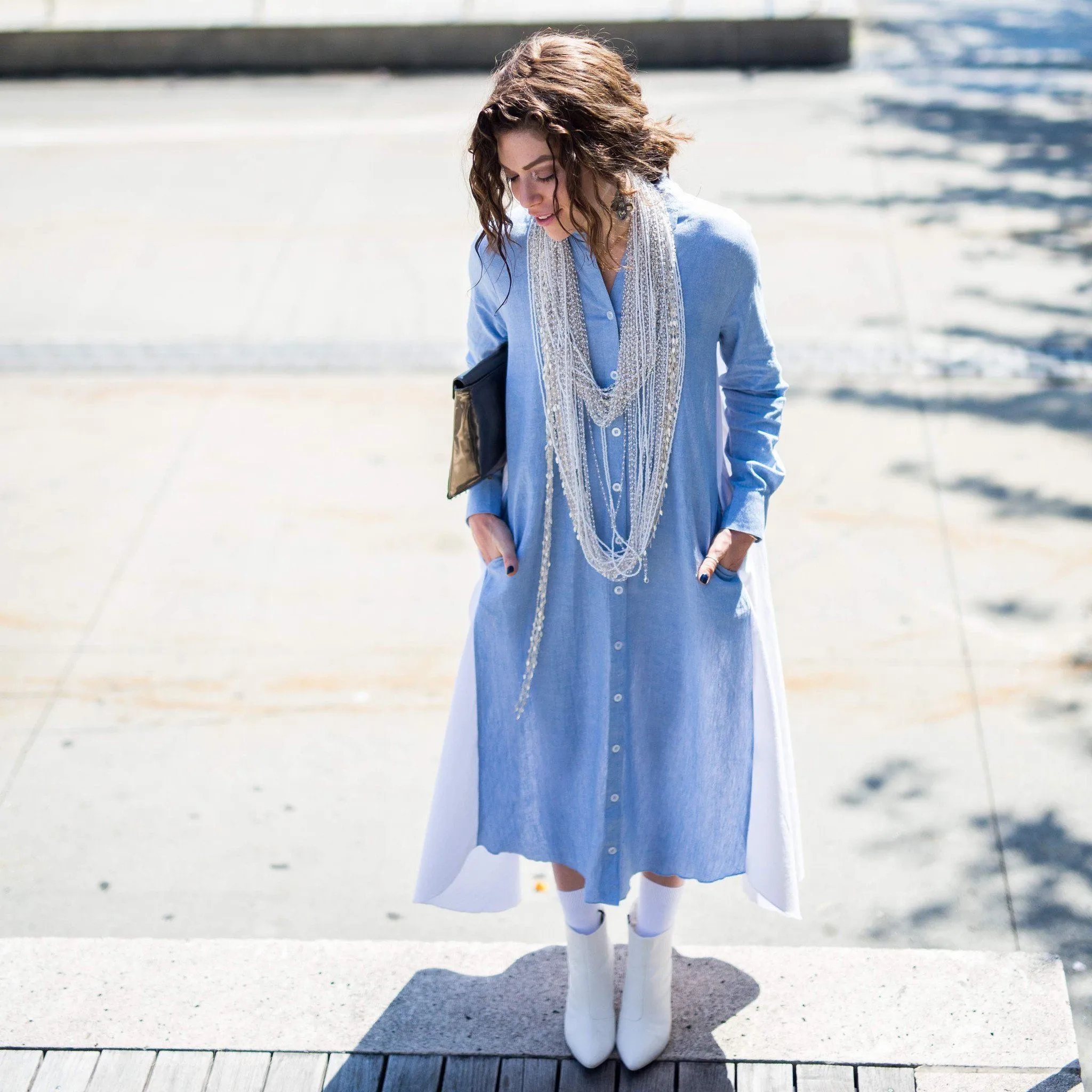 Maaya Long Length - Chambray/White