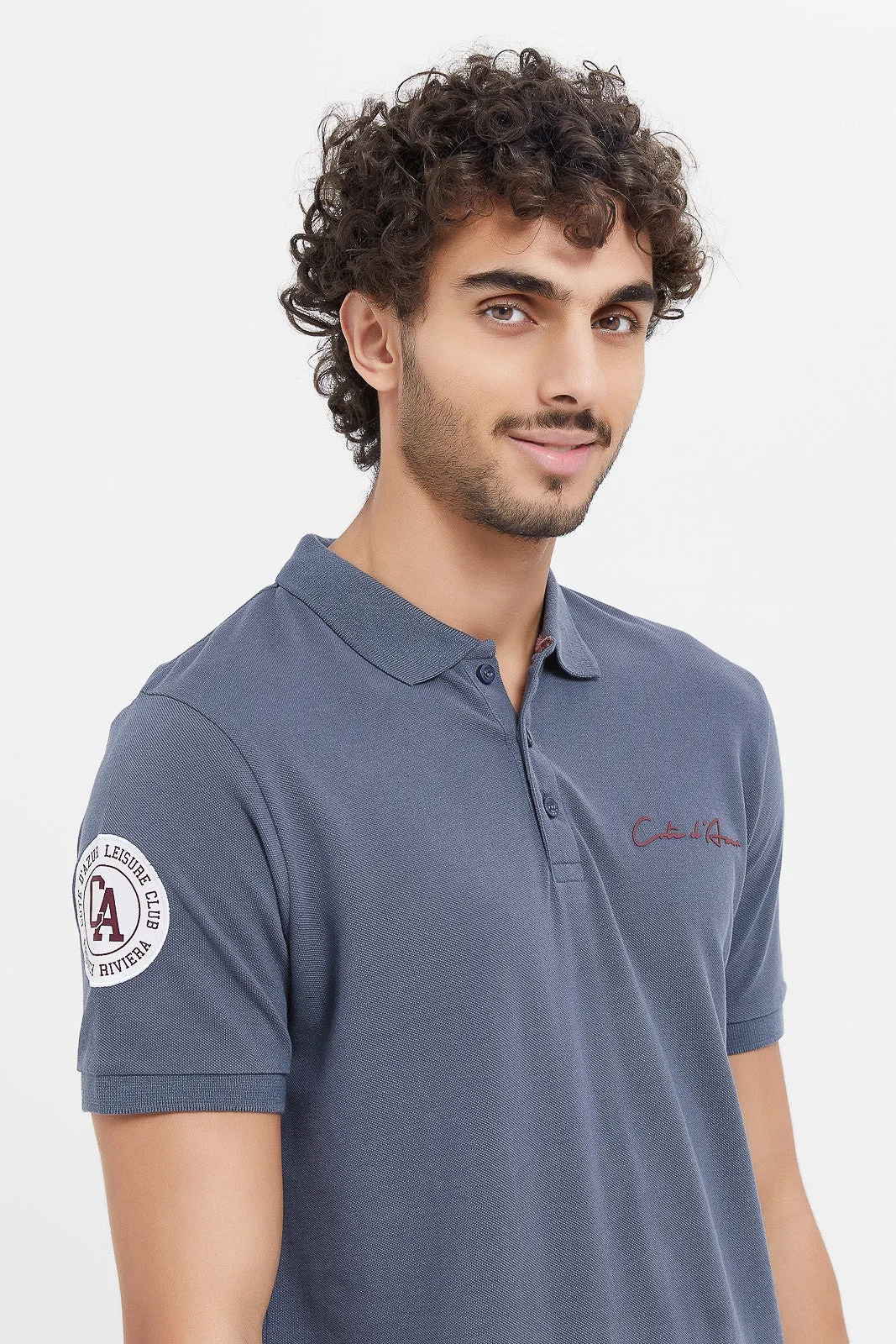 Men Blue Varsity Sports Polo Shirt