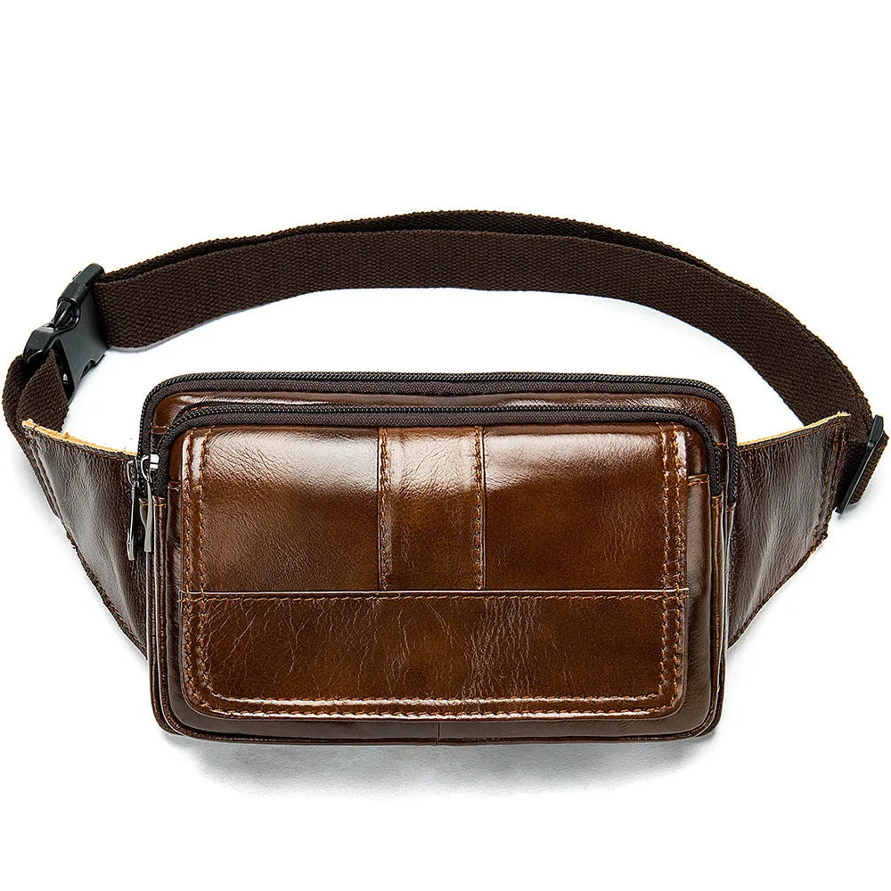 Men's First Layer Cowhide Outdoor One Shoulder Crossbody Waist Bag