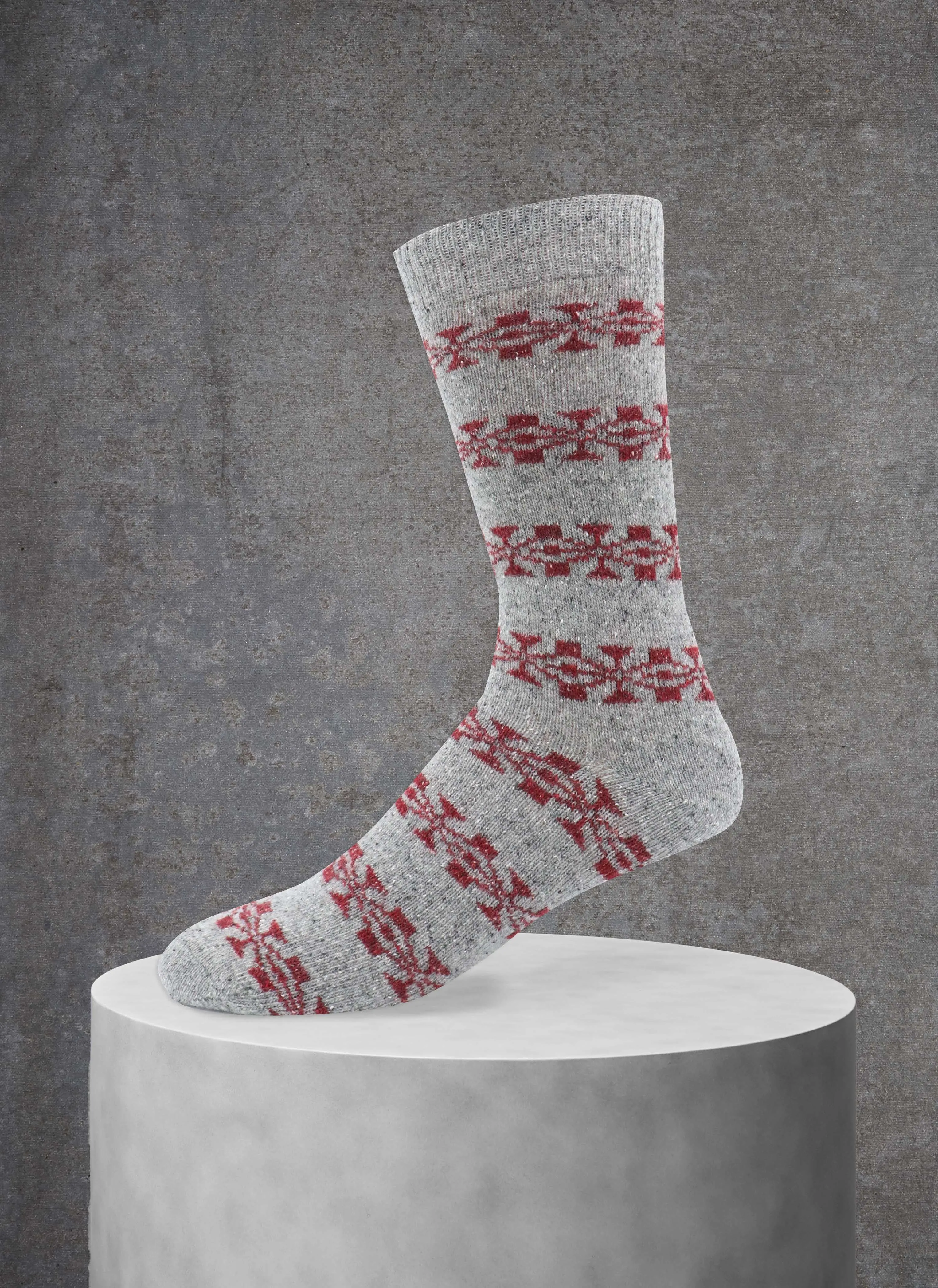 Merino Wool Fairisle Rugby Sock in Grey and Burgundy