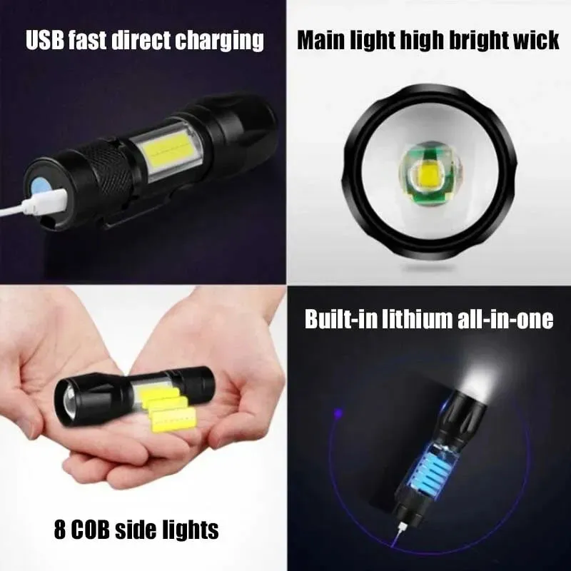 Mini Rechargeable LED Zoom Flashlight For Outdoors