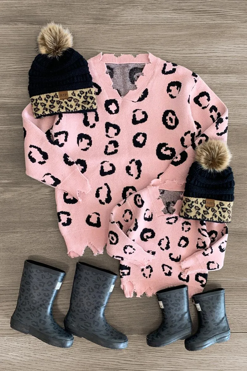 Mom & Me - Blush Leopard Distressed Sweater