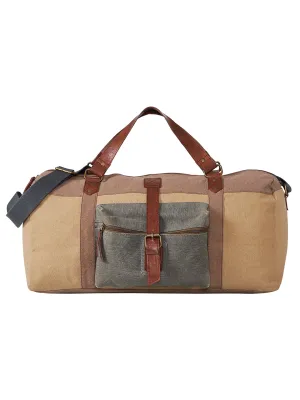 Mona B Sebastian 100% Cotton Canvas Duffel Gym Travel and Sports Bag with Outside Zippered Pocket and Stylish Design for Men and Women: Brown