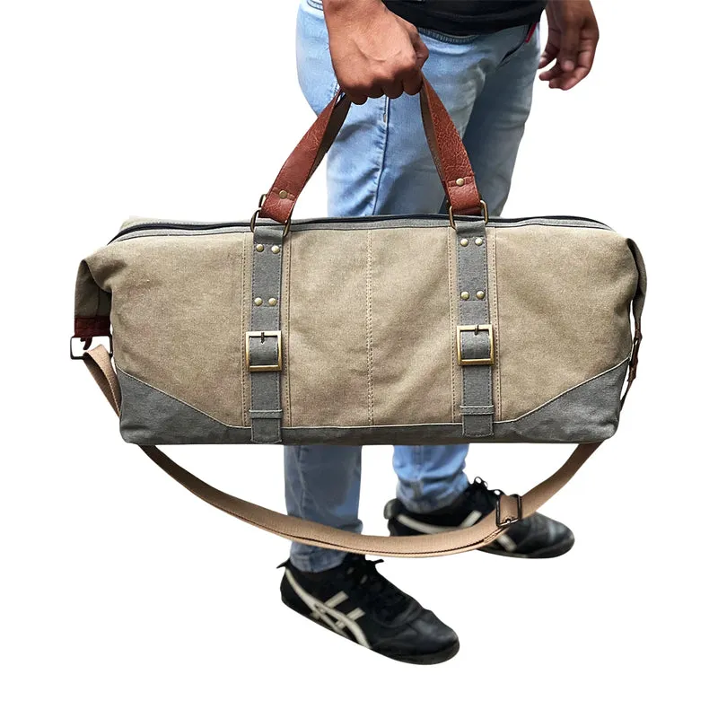 Mona B Stone 100% Cotton Canvas Duffel Gym Travel and Sports Bag with Stylish Design for Men and Women