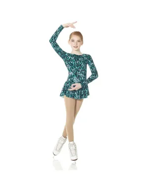 Mondor Born To Skate Printed Glitter Motif Velvet Skating Dress - 2723C Girls - Jade Jaguar Print