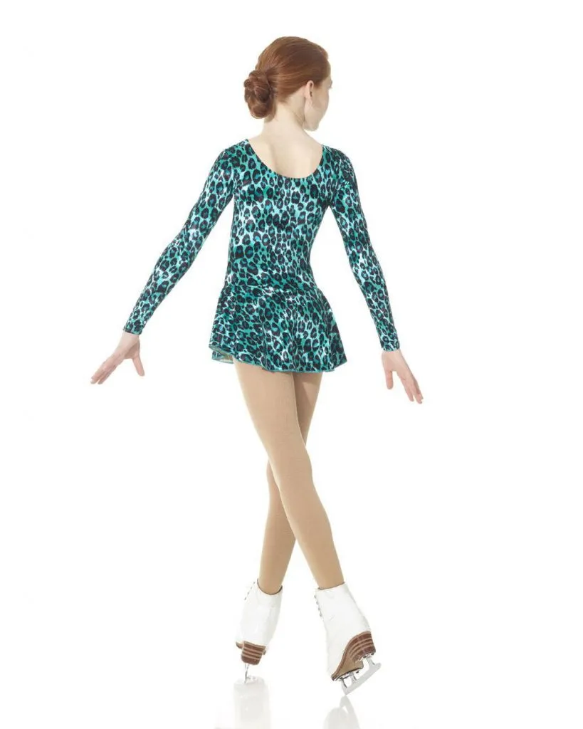 Mondor Born To Skate Printed Glitter Motif Velvet Skating Dress - 2723C Girls - Jade Jaguar Print