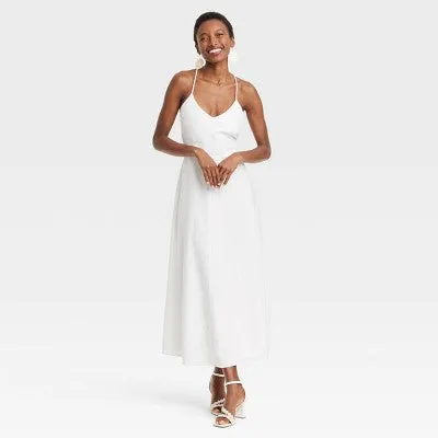 New - Women's Linen Midi Sundress - A New Day White L