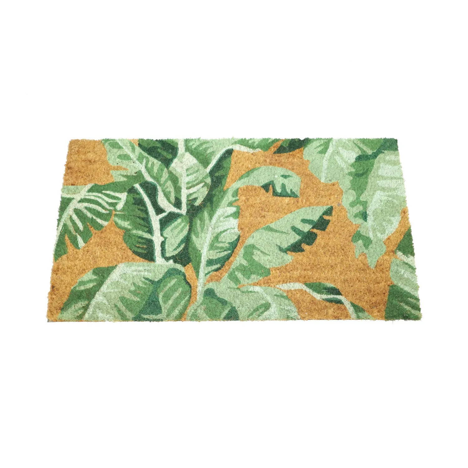 OnlyMat Green colour Banana Leaves Design Printed Natural Coir doormat