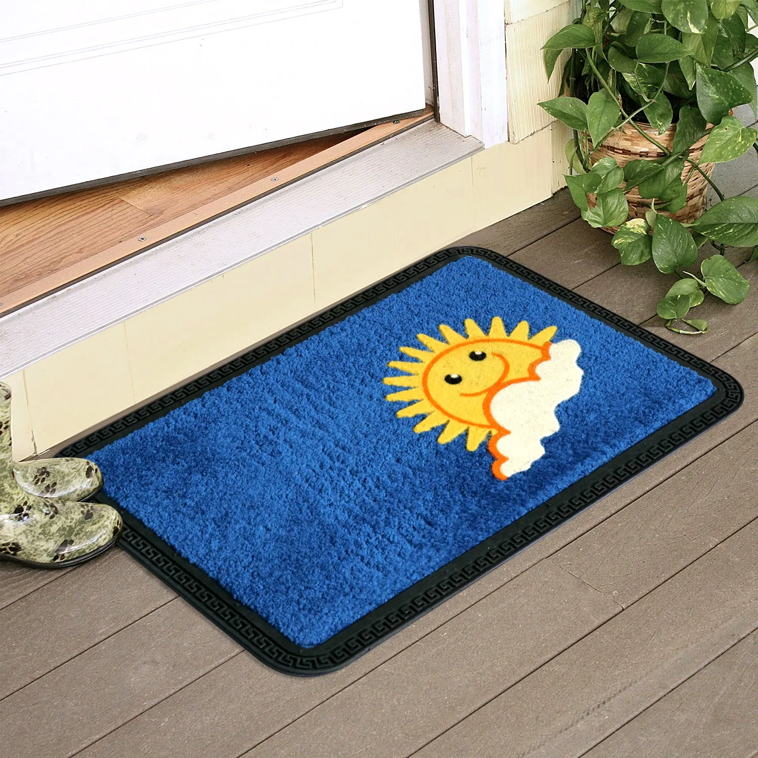 OnlyMat Happy Sun Design Soft All-Purpose Mat Kitchen Bathroom Door Entrance 40x60x8mm (Blue)