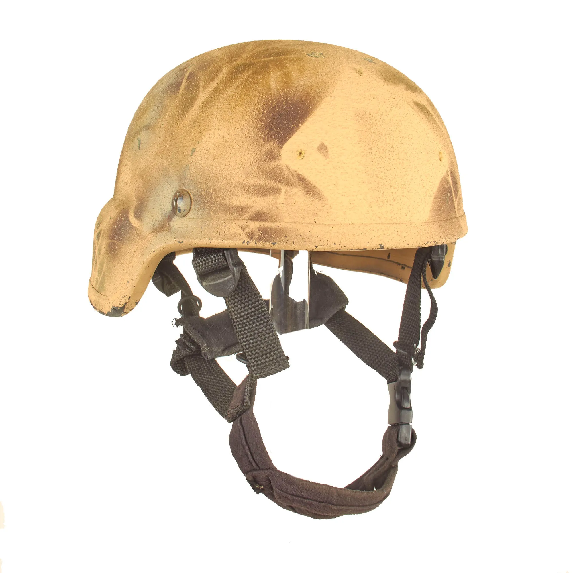 Original U.S. Global War on Terror Modular Integrated Communications Helmet (MICH) Complete With Foliage Overspray Applied Paint, Chinstrap and Suspension System