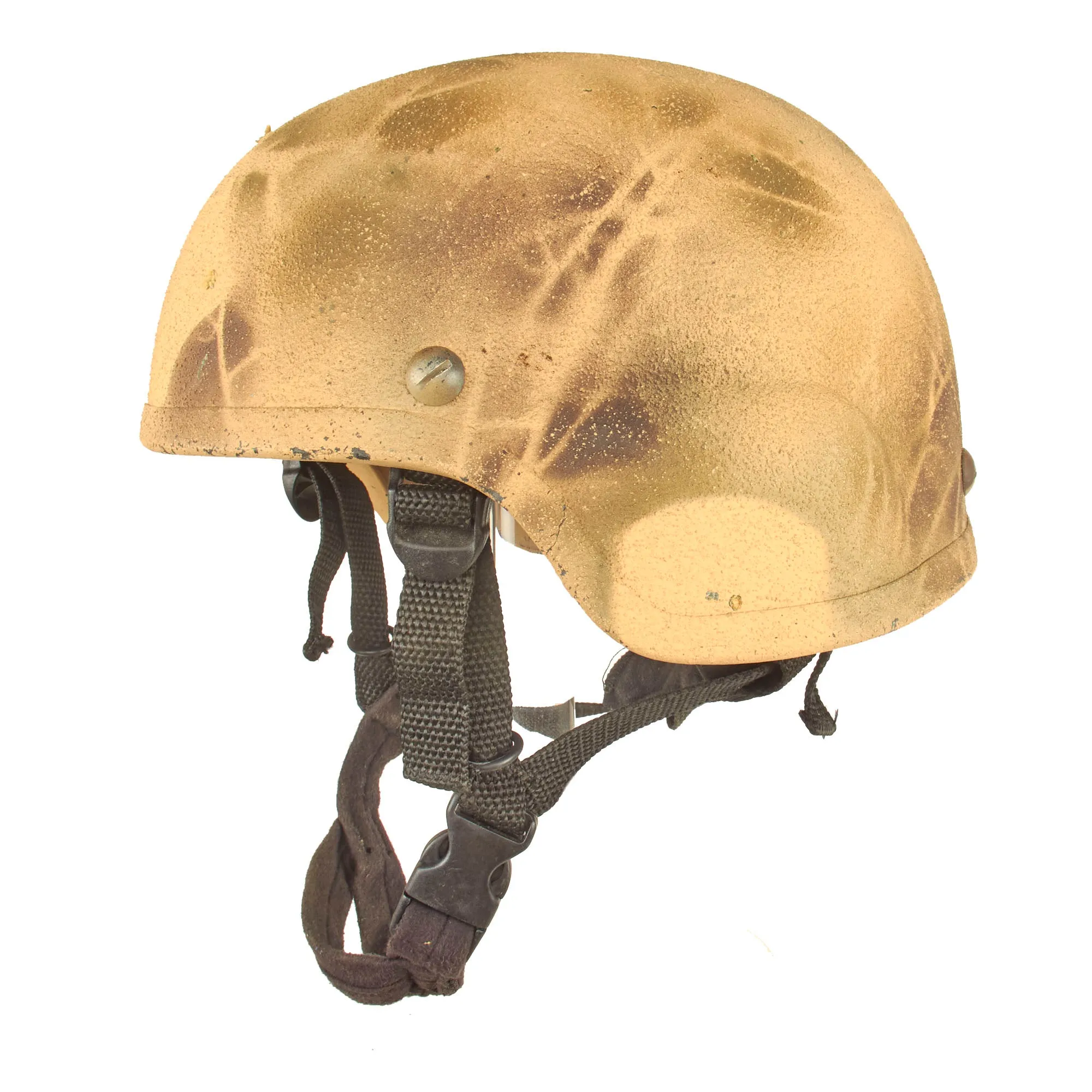 Original U.S. Global War on Terror Modular Integrated Communications Helmet (MICH) Complete With Foliage Overspray Applied Paint, Chinstrap and Suspension System