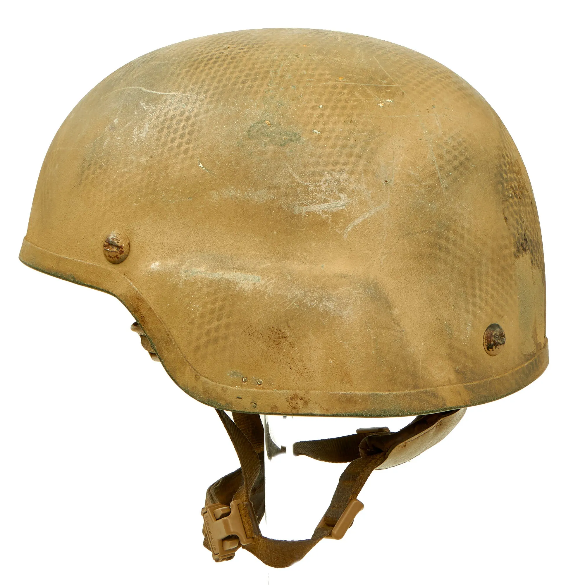 Original U.S. Global War on Terror Modular Integrated Communications Helmet (MICH) Complete With Mesh Laundry Bag Applied Paint, Chinstrap and Gel Pad Inserts