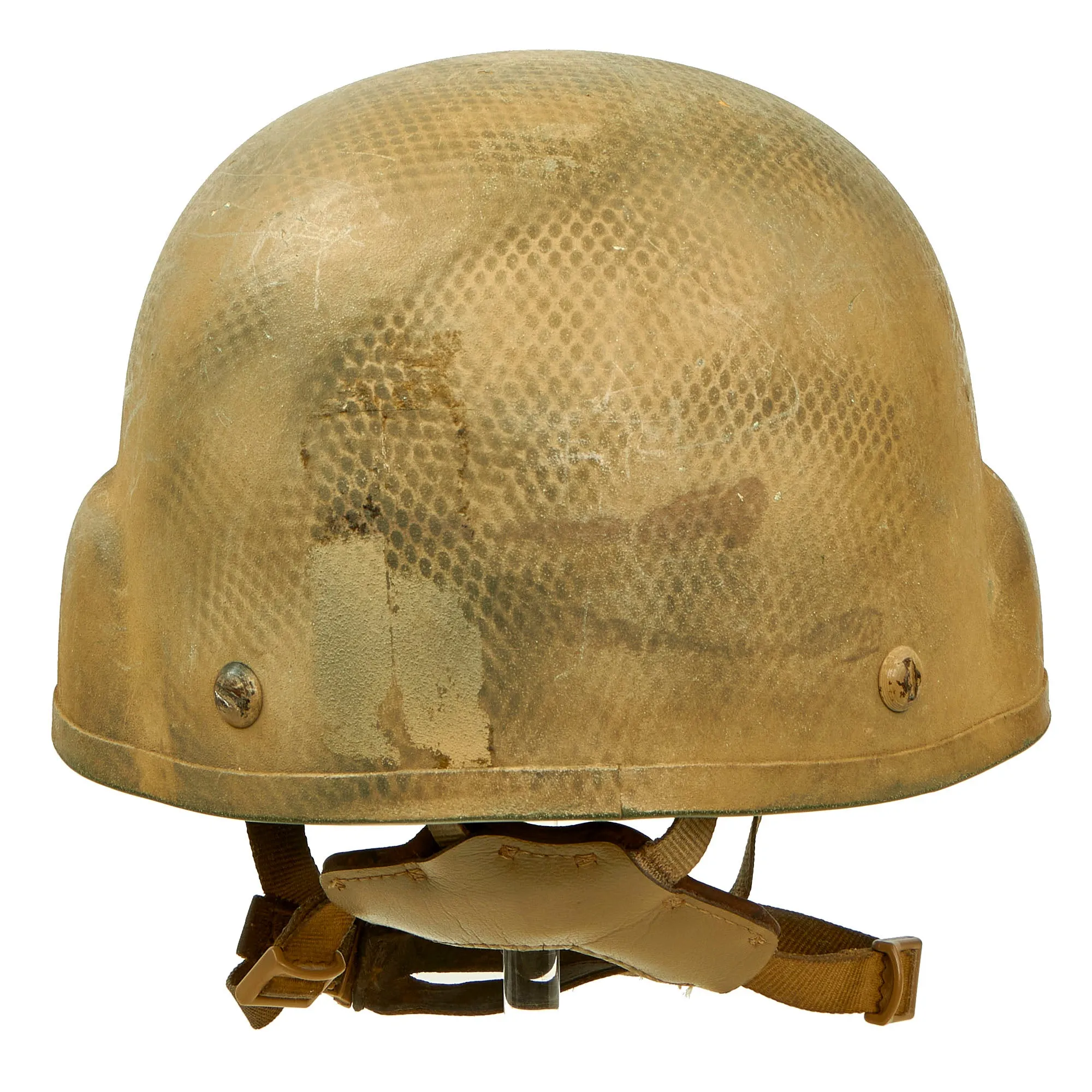 Original U.S. Global War on Terror Modular Integrated Communications Helmet (MICH) Complete With Mesh Laundry Bag Applied Paint, Chinstrap and Gel Pad Inserts