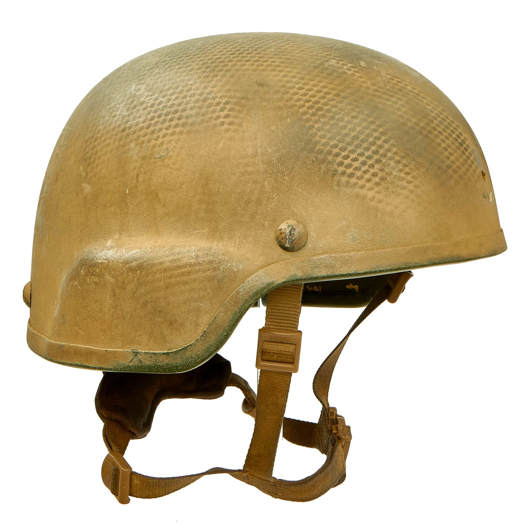 Original U.S. Global War on Terror Modular Integrated Communications Helmet (MICH) Complete With Mesh Laundry Bag Applied Paint, Chinstrap and Gel Pad Inserts