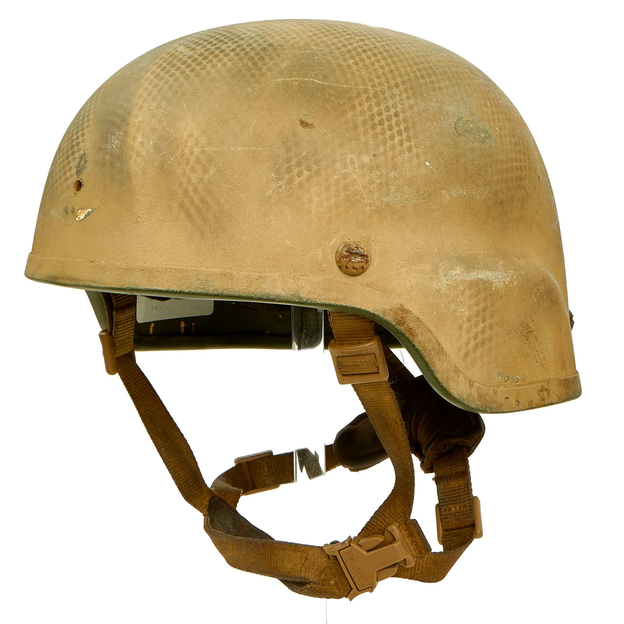 Original U.S. Global War on Terror Modular Integrated Communications Helmet (MICH) Complete With Mesh Laundry Bag Applied Paint, Chinstrap and Gel Pad Inserts